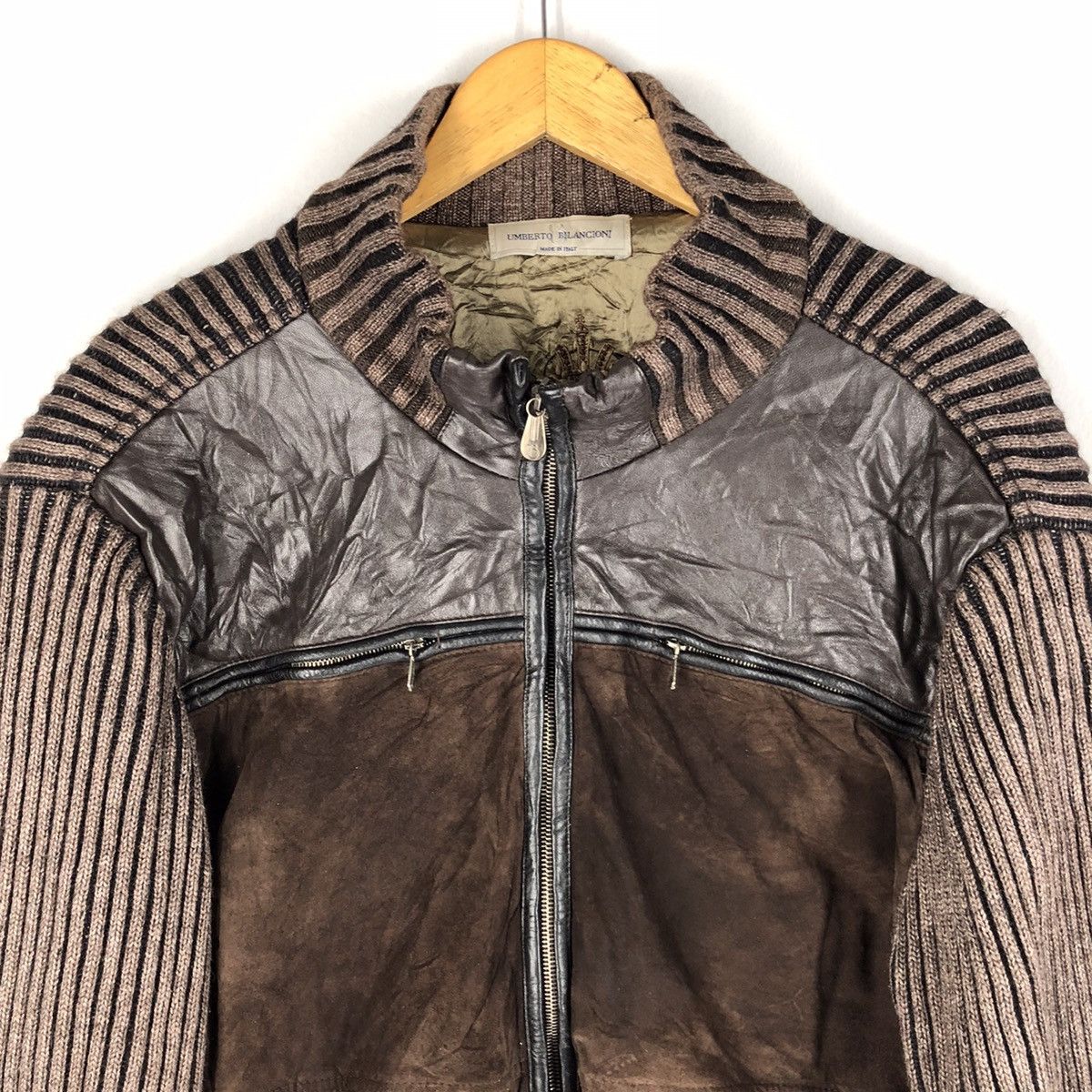 Other 🔥UMBERTO BILANCIONI HYBRID LEATHER KNIT JACKET MADE ITALY Size US L / EU 52-54 / 3 - 5 Thumbnail