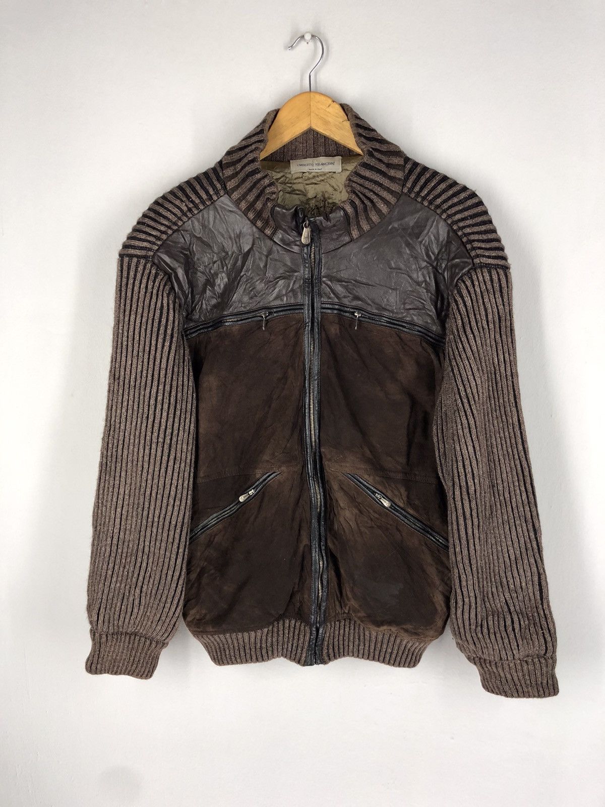Other 🔥UMBERTO BILANCIONI HYBRID LEATHER KNIT JACKET MADE ITALY Size US L / EU 52-54 / 3 - 2 Thumbnail