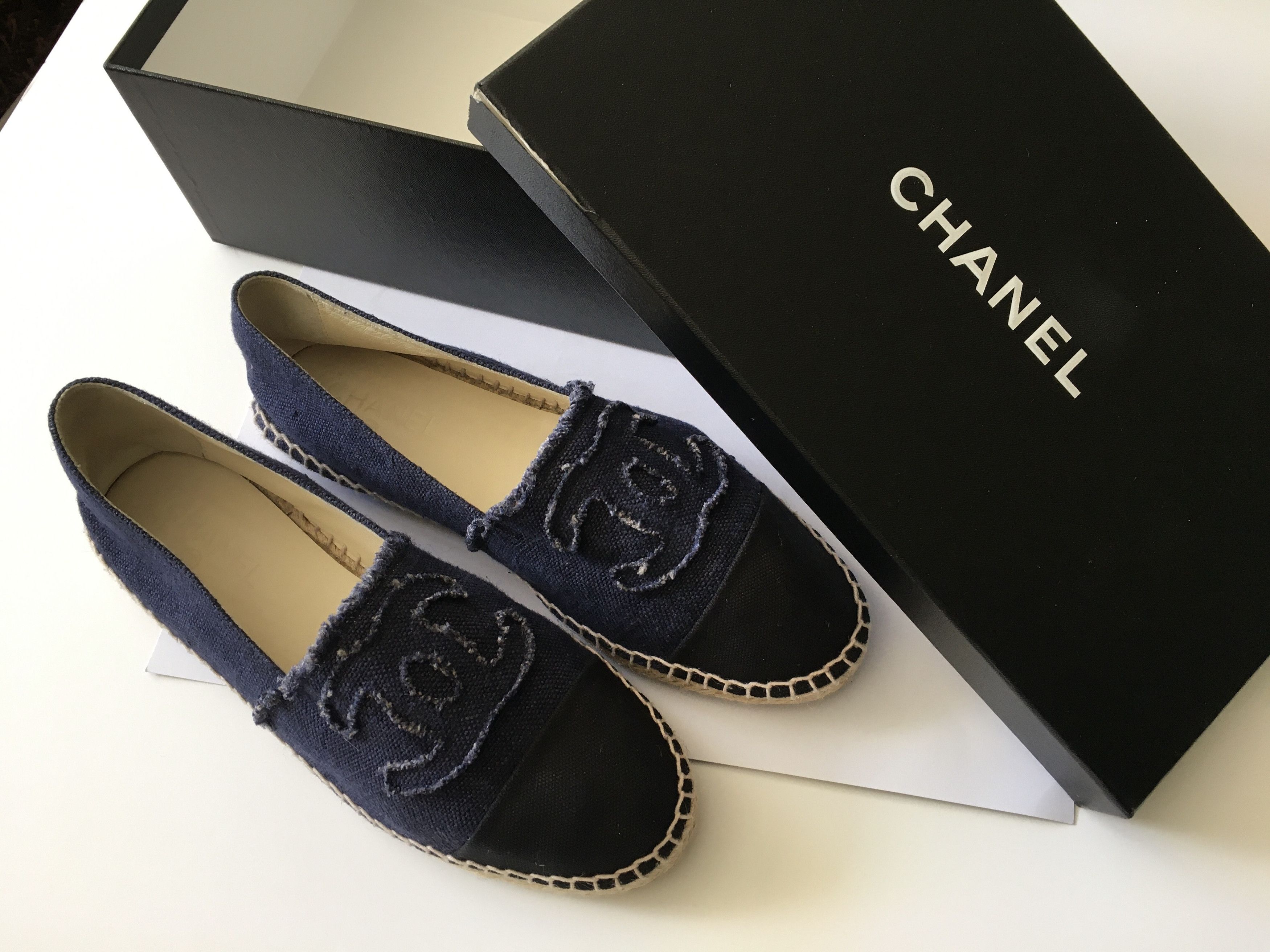 Chanel Chanel espadrilles denim linen blue black 41 Grailed