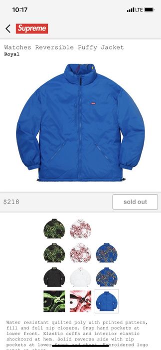 Supreme Watches reversible royal puffy jacket | Grailed