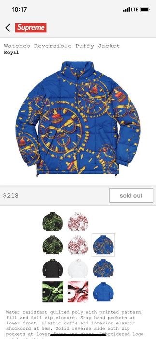 Supreme Watches reversible royal puffy jacket | Grailed