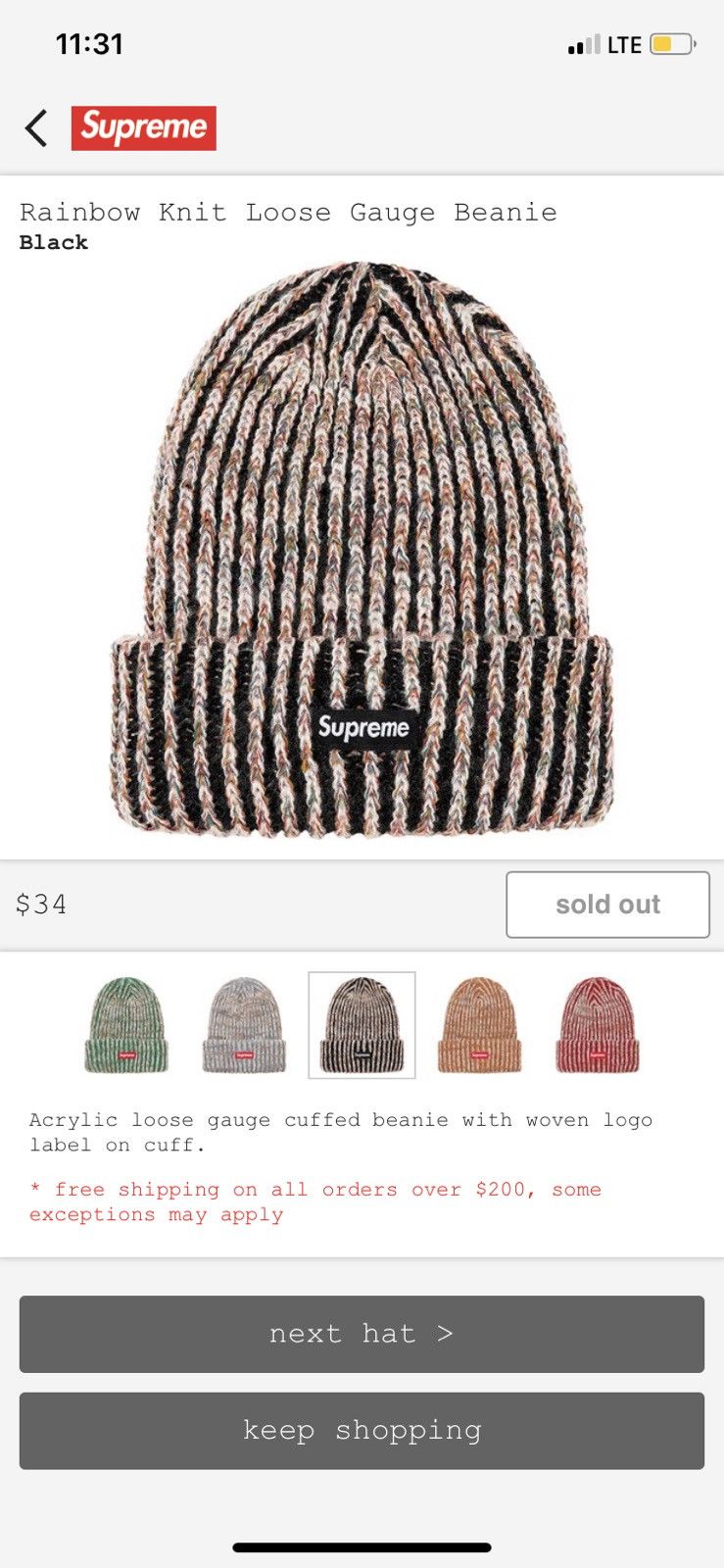帽子 Rainbow Loose Gauge Beanie Supreme Rainbow Loose Gauge Beanie (FW24) - $40