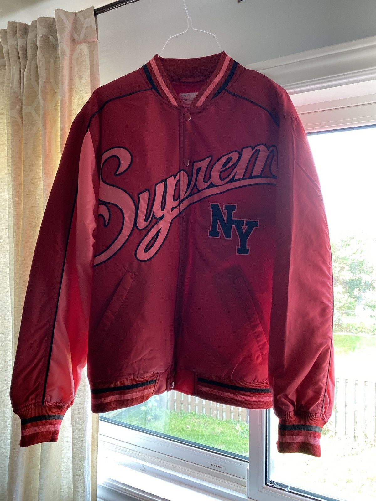 Supreme Supreme Contrast Script Varsity Jacket Red | Grailed