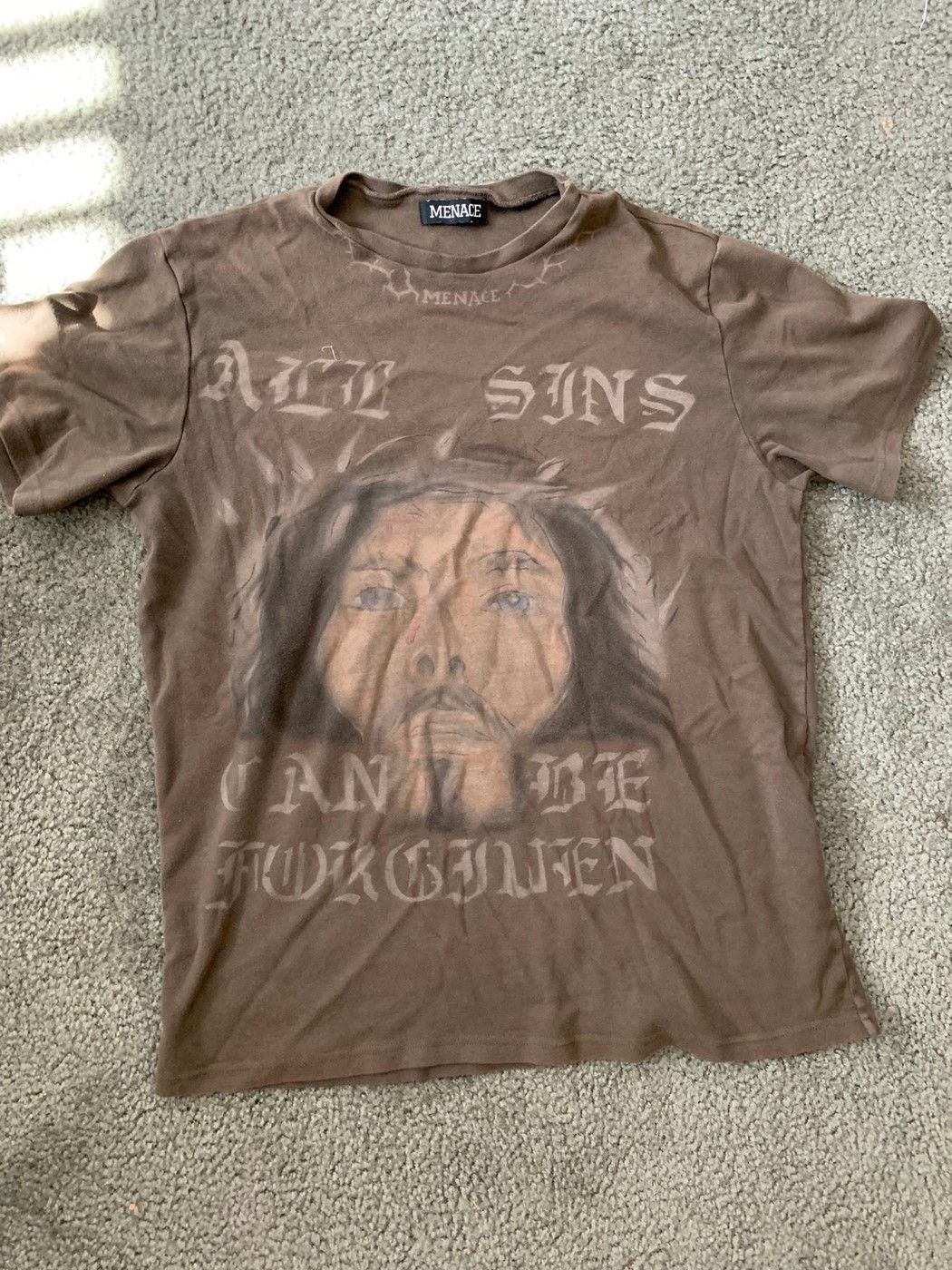 image of Menace Los Angeles 'jesus Forgives' Airbrush Tee in Brown, Men's (Size XL)