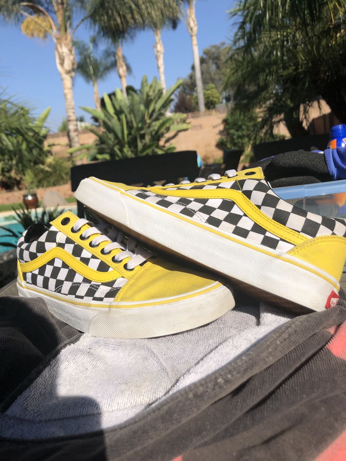 Yellow checkered vans size 2 sales