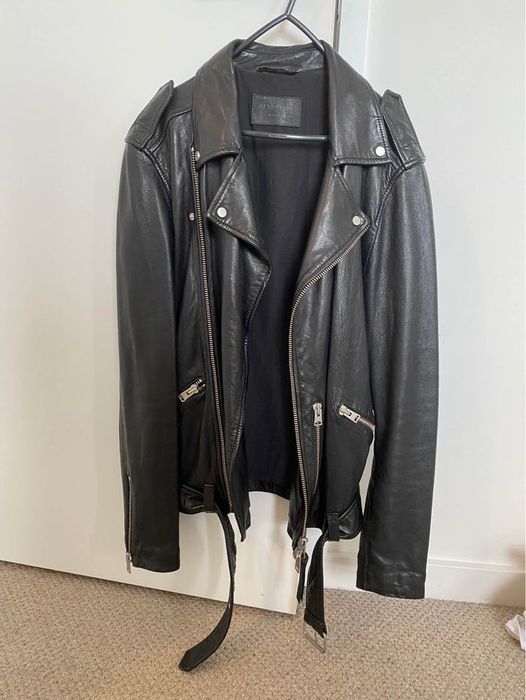 Allsaints kahawa leather biker jacket sale