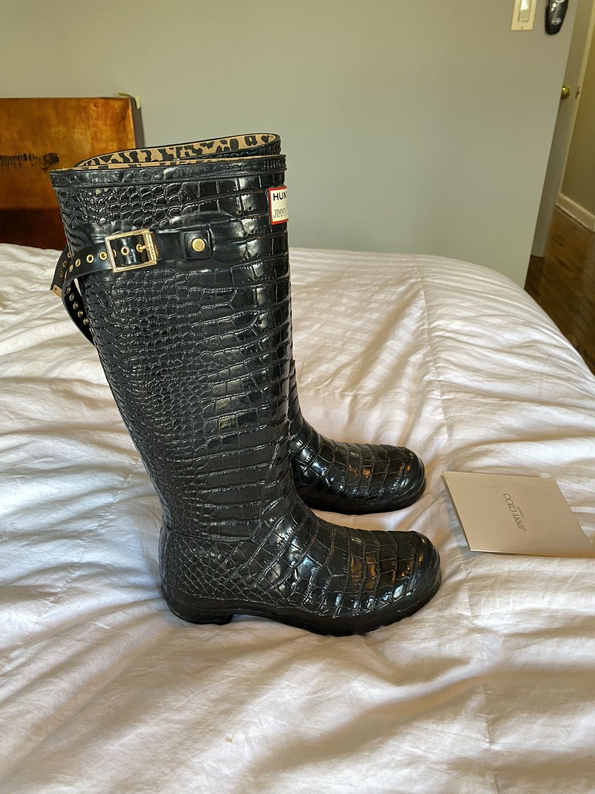 Hunter Jimmy Choo Jimmy Choo x Hunter alligator print welly boots Grailed