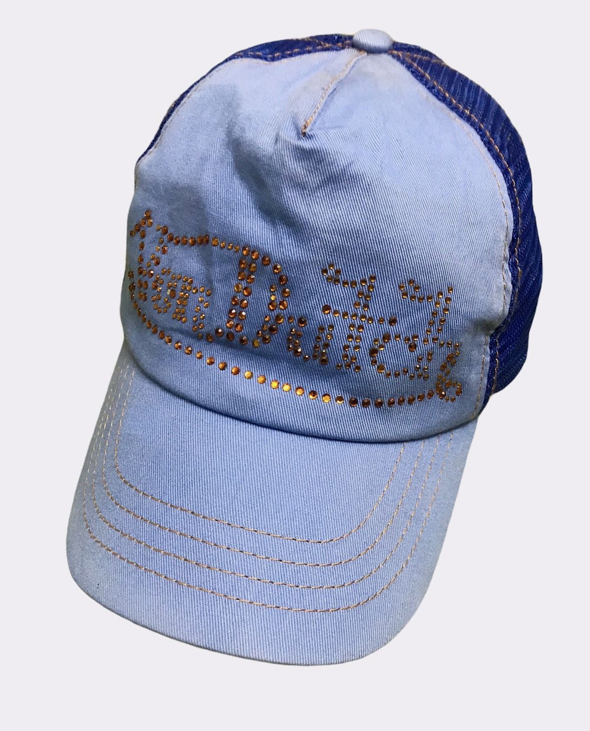 Von Dutch Trucker Hat/Blue Sequins Navy Rhinestone Logo Denim Trucker Hat | Von Dutch main image 2