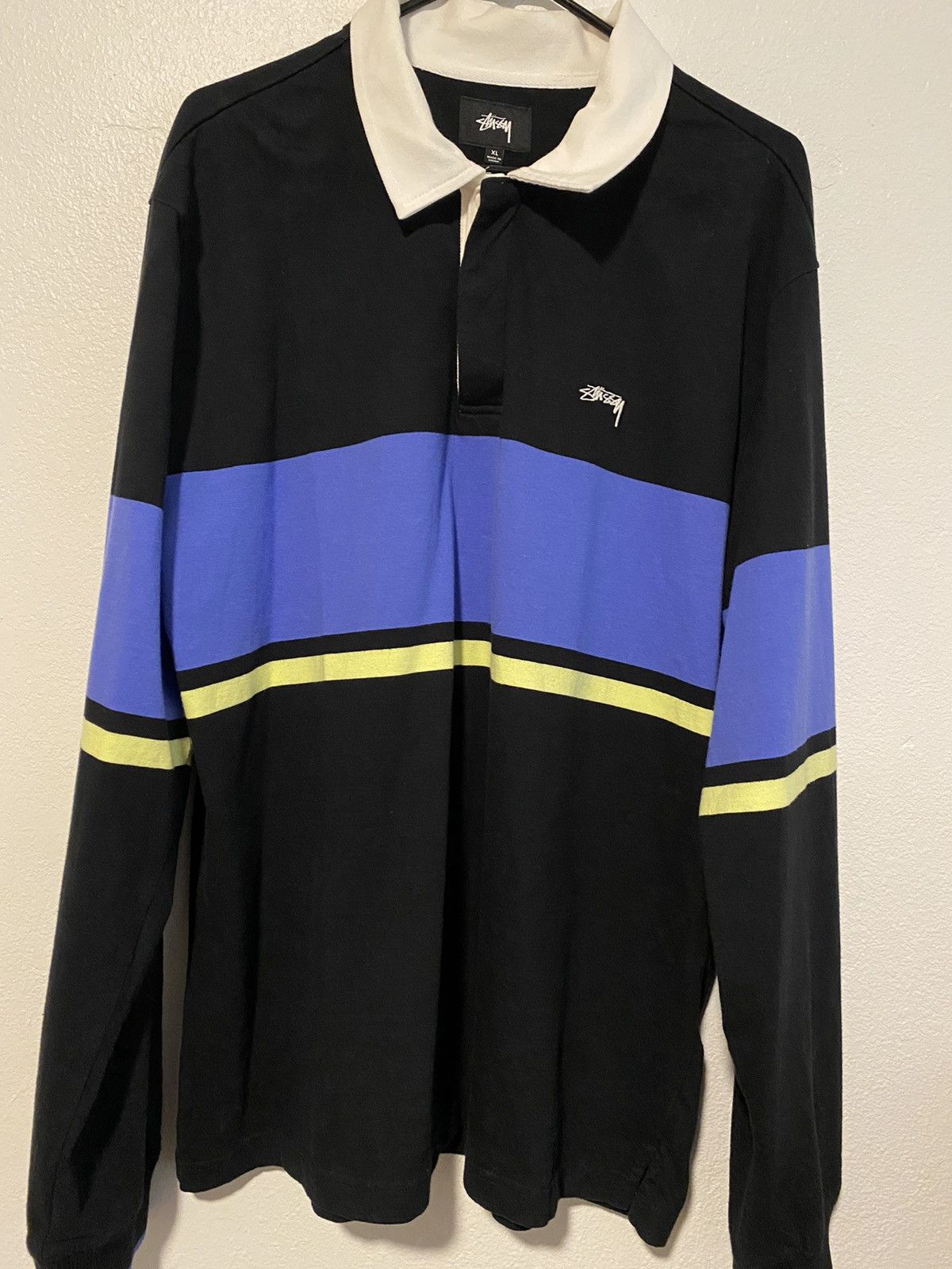 Long Stussy Rugby Shirt Only NY New York Rugby Stripe Shirt, Navy