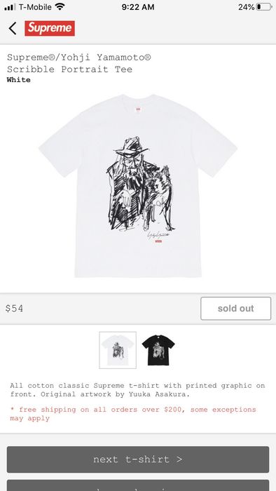 Supreme Supreme Yohji Yamamoto Scribble Portrait Tee | Grailed