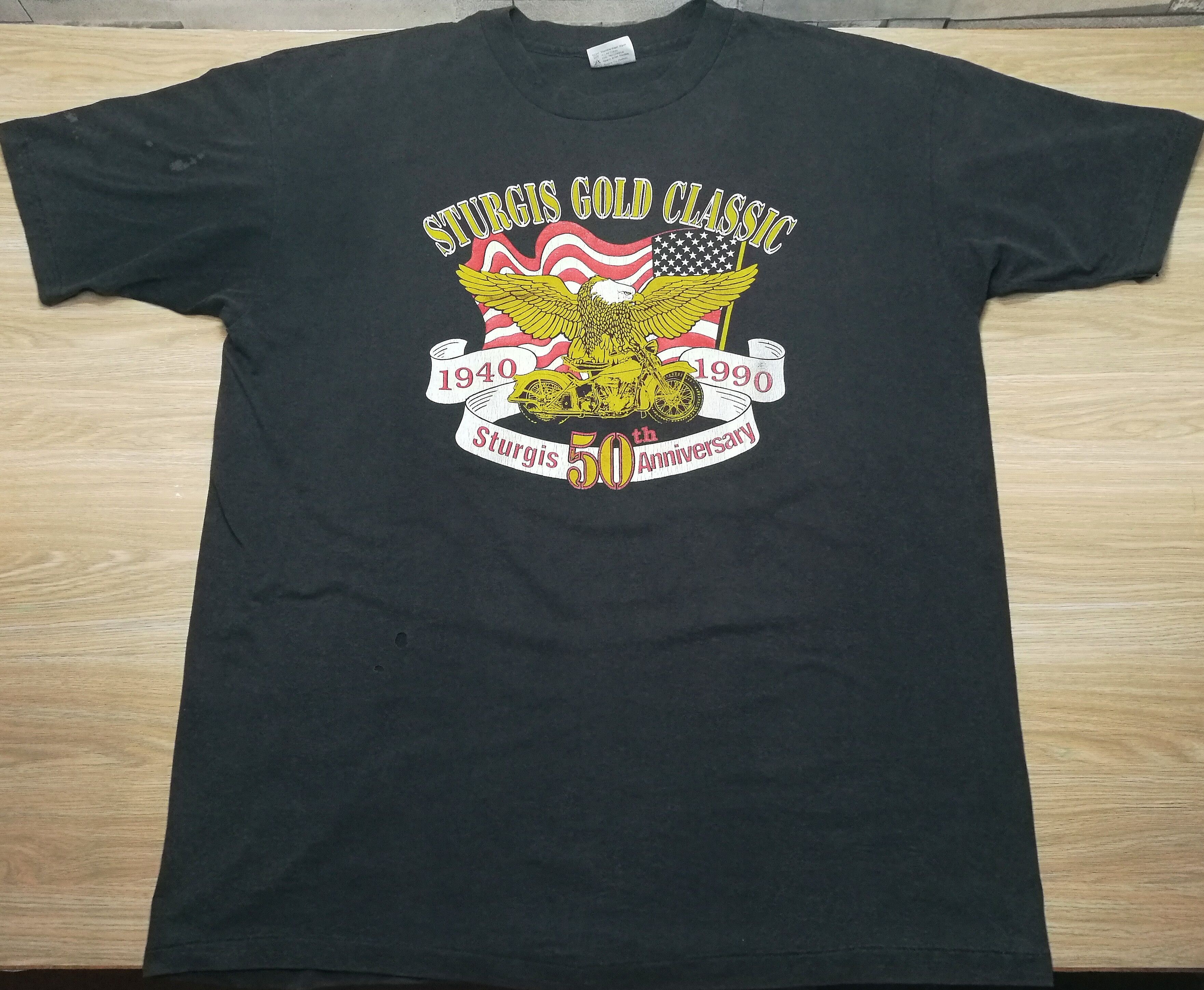 RARE Vintage 1990 STURGIS Gold Black Hills Classic tee