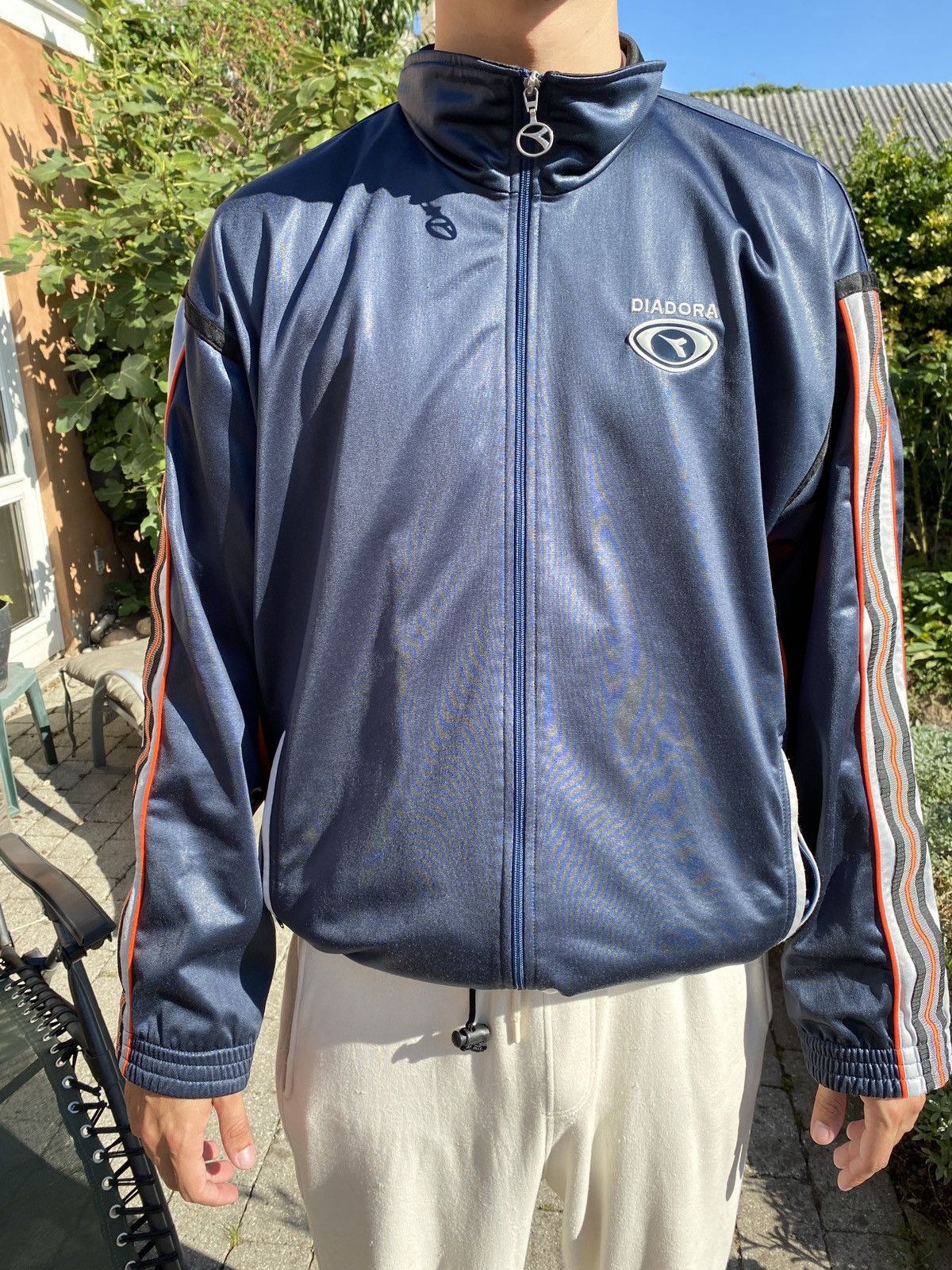 VTG 90s 'DIADORA' BEIGE BROWN NAVY BLUE TEXTURED BREATHABLE TRACK JACKET 2XL