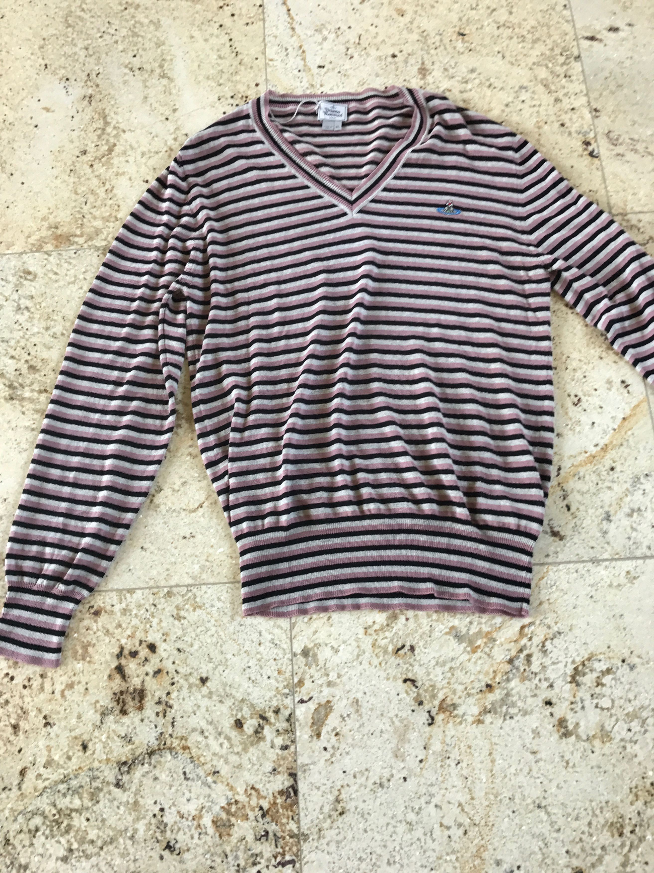 Vivienne Westwood Stripe Pink & Black V Neck Sweater Size US XL / EU 56 / 4 - 1 Thumbnail