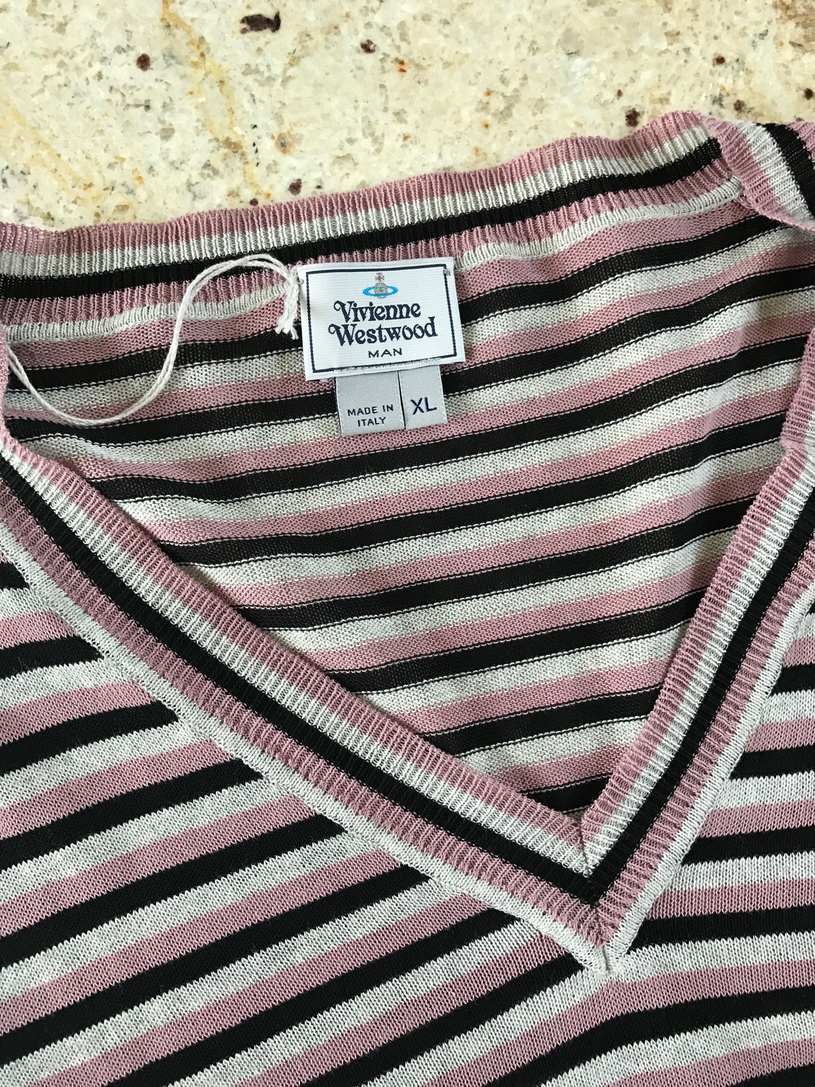 Vivienne Westwood Stripe Pink & Black V Neck Sweater Size US XL / EU 56 / 4 - 6 Thumbnail