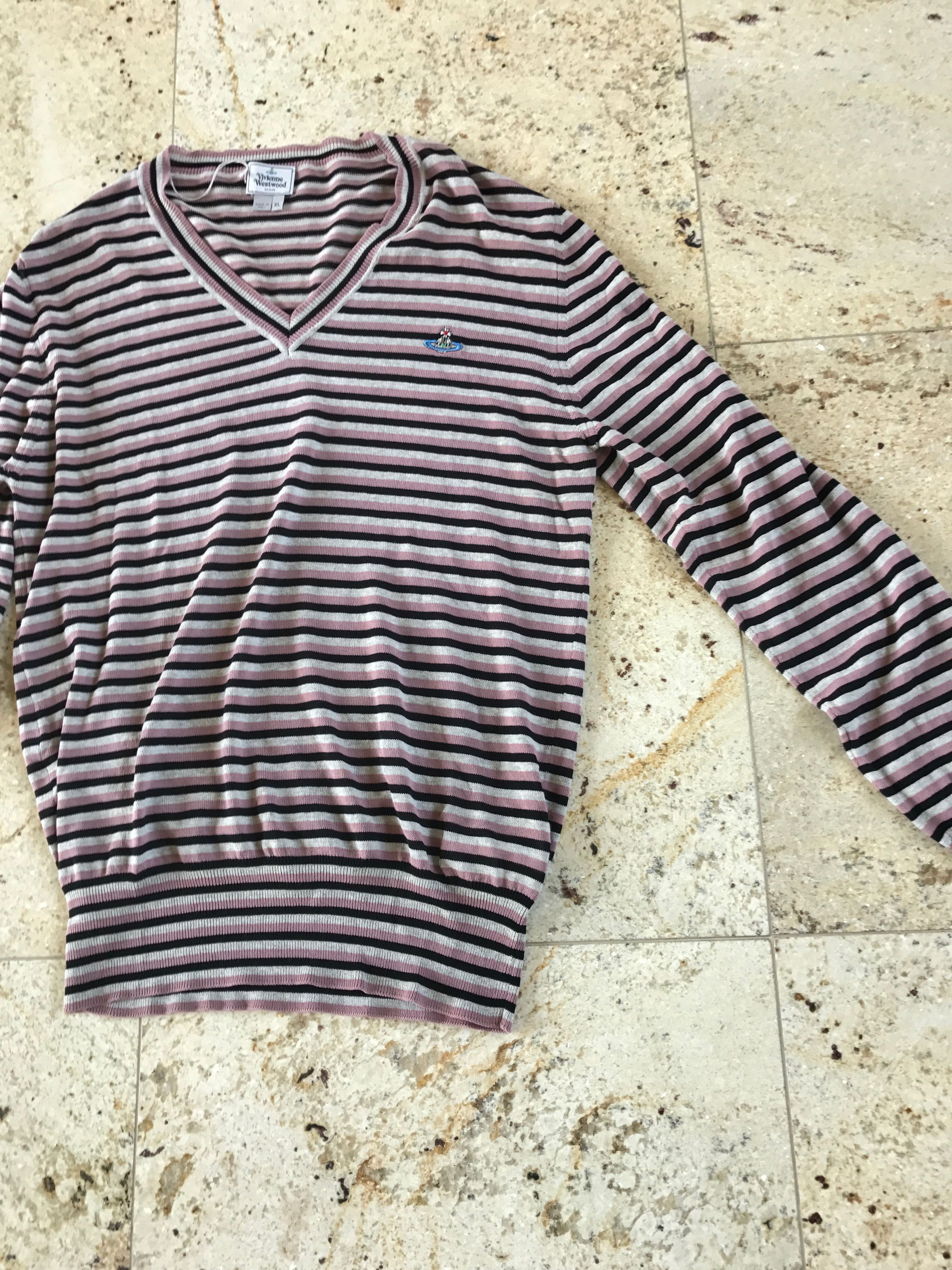 Vivienne Westwood Stripe Pink & Black V Neck Sweater Size US XL / EU 56 / 4 - 2 Thumbnail