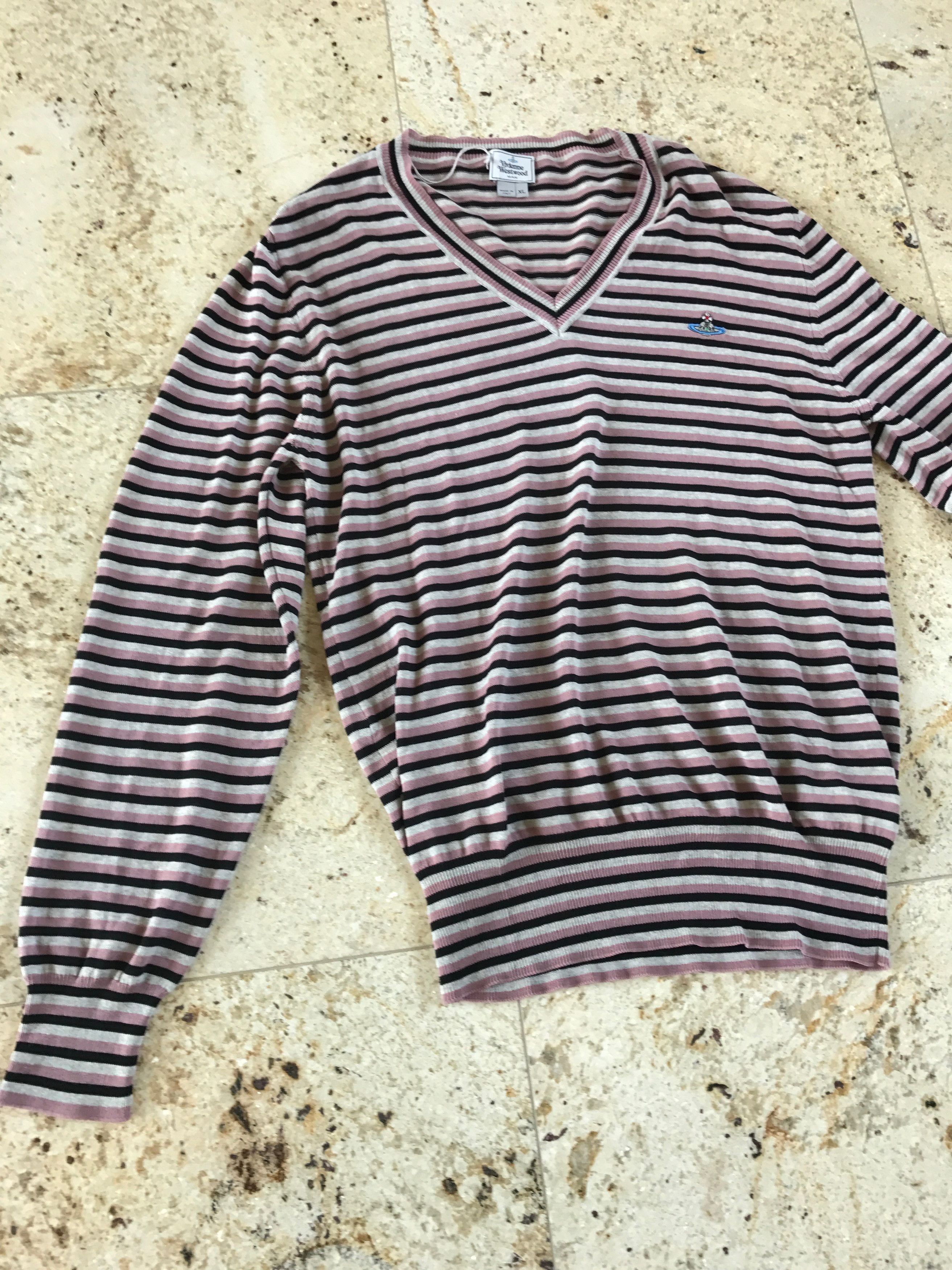 Vivienne Westwood Stripe Pink & Black V Neck Sweater Size US XL / EU 56 / 4 - 4 Thumbnail
