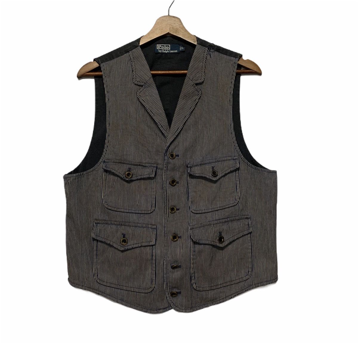Polo Ralph Lauren × Ralph Lauren × Vintage Polo By Ralph Lauren Hickory Stripe Designer Vest Size US L / EU 52-54 / 3 - 1 Thumbnail