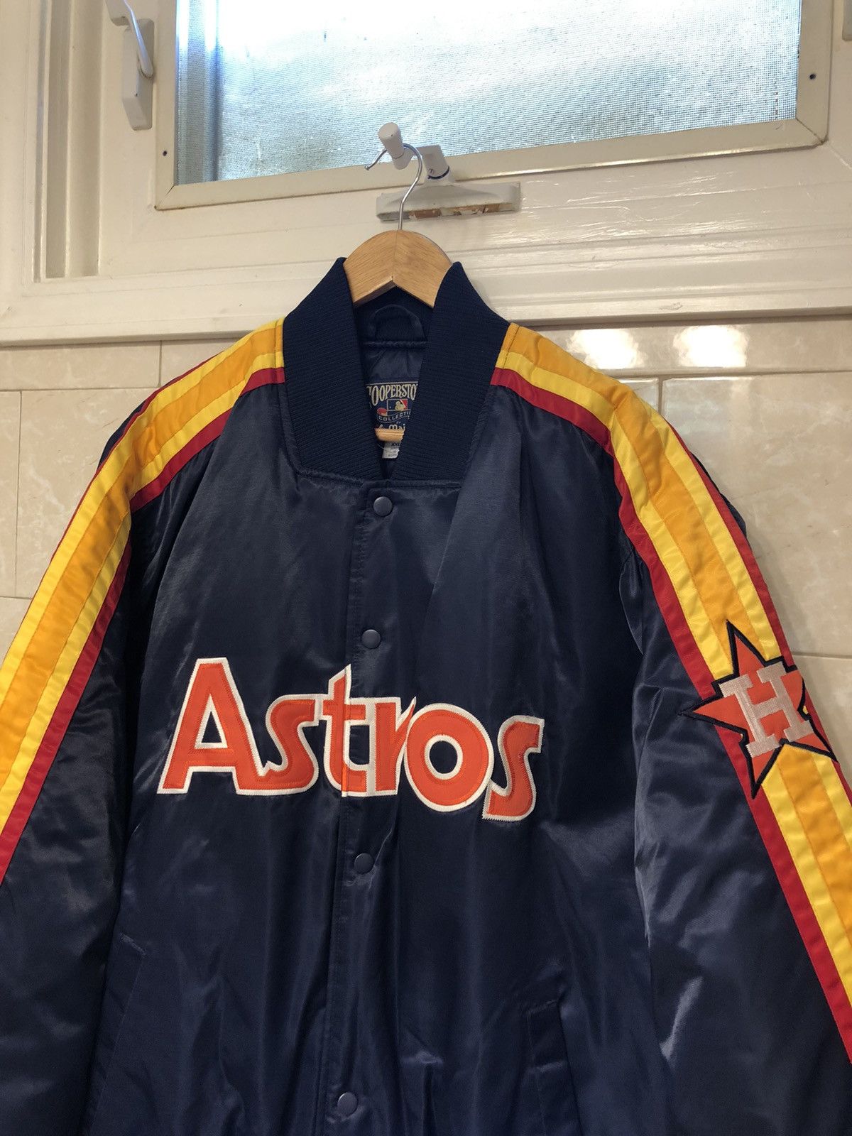 Vintage Houston Astros Retro Majestic Cooperstown Bomber Jacket Travis Scott  #teamsportdude