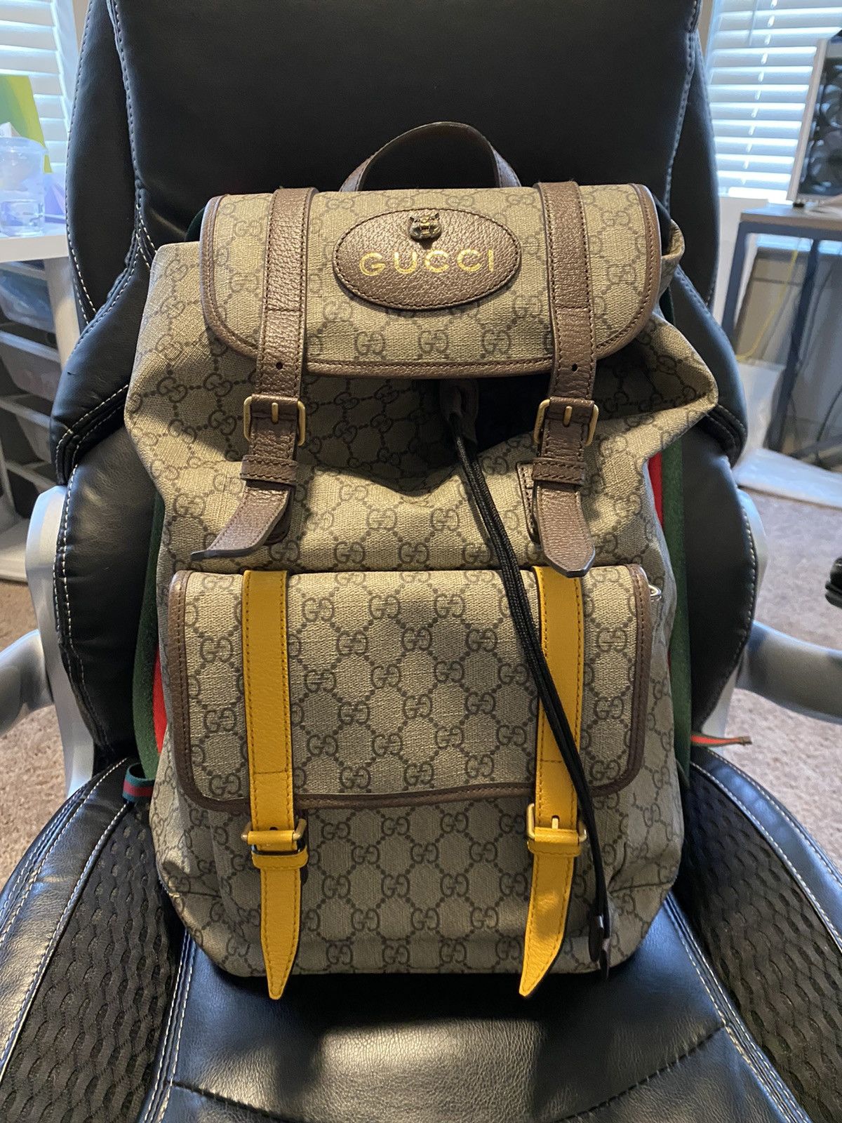 Gucci Backpack GG Supreme Web Straps Brown Yellow | Grailed