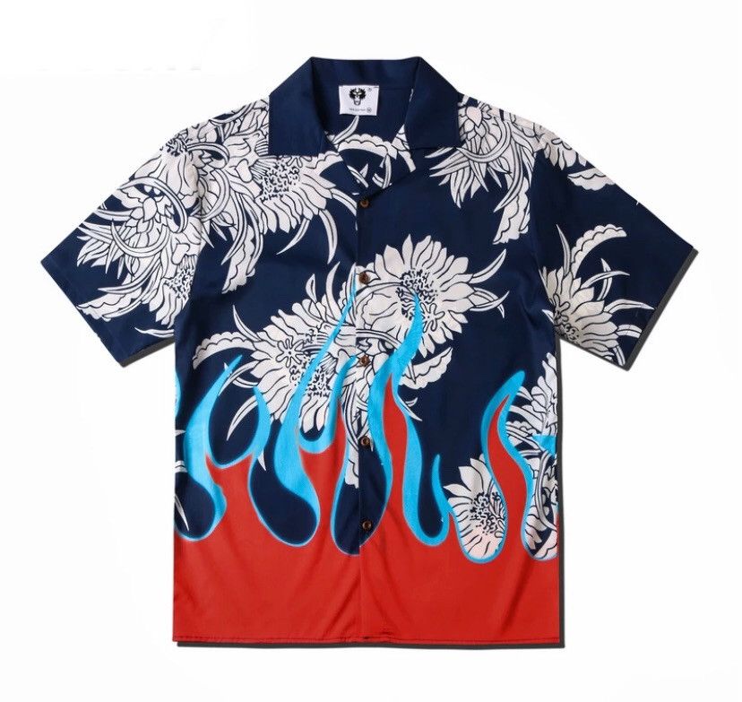 Japanese Brand × Vintage Flame Dragon Graphic Button Up Short Sleeve Shirt Size US L / EU 52-54 / 3 - 1 Thumbnail