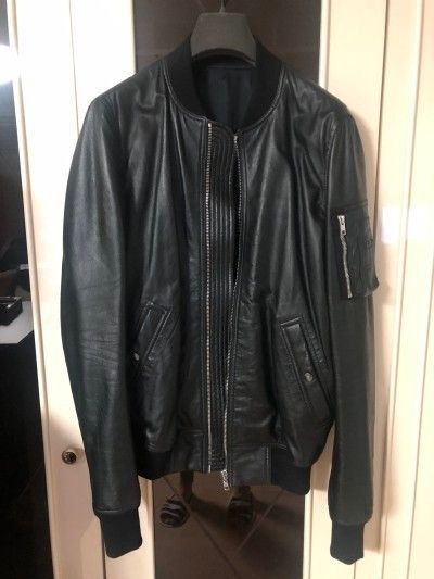 image of Rick Owens Ma-1 Leather Jacket in Black, Men's (Size Medium)