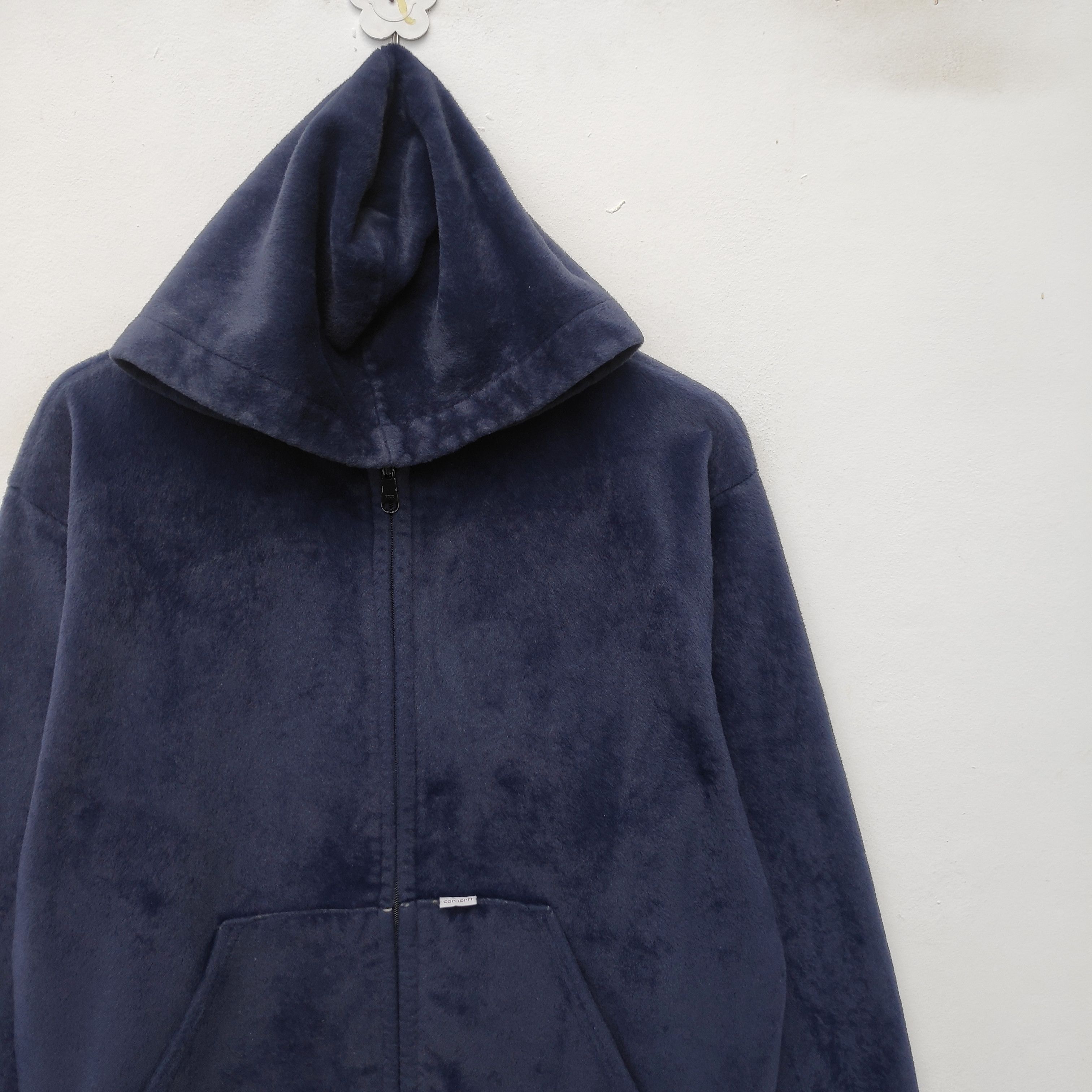 Carhartt × Vintage Vintage CARHARTT VELVET HOODIE LARGE DARK BLUE DOPE Size US L / EU 52-54 / 3 - 4 Thumbnail