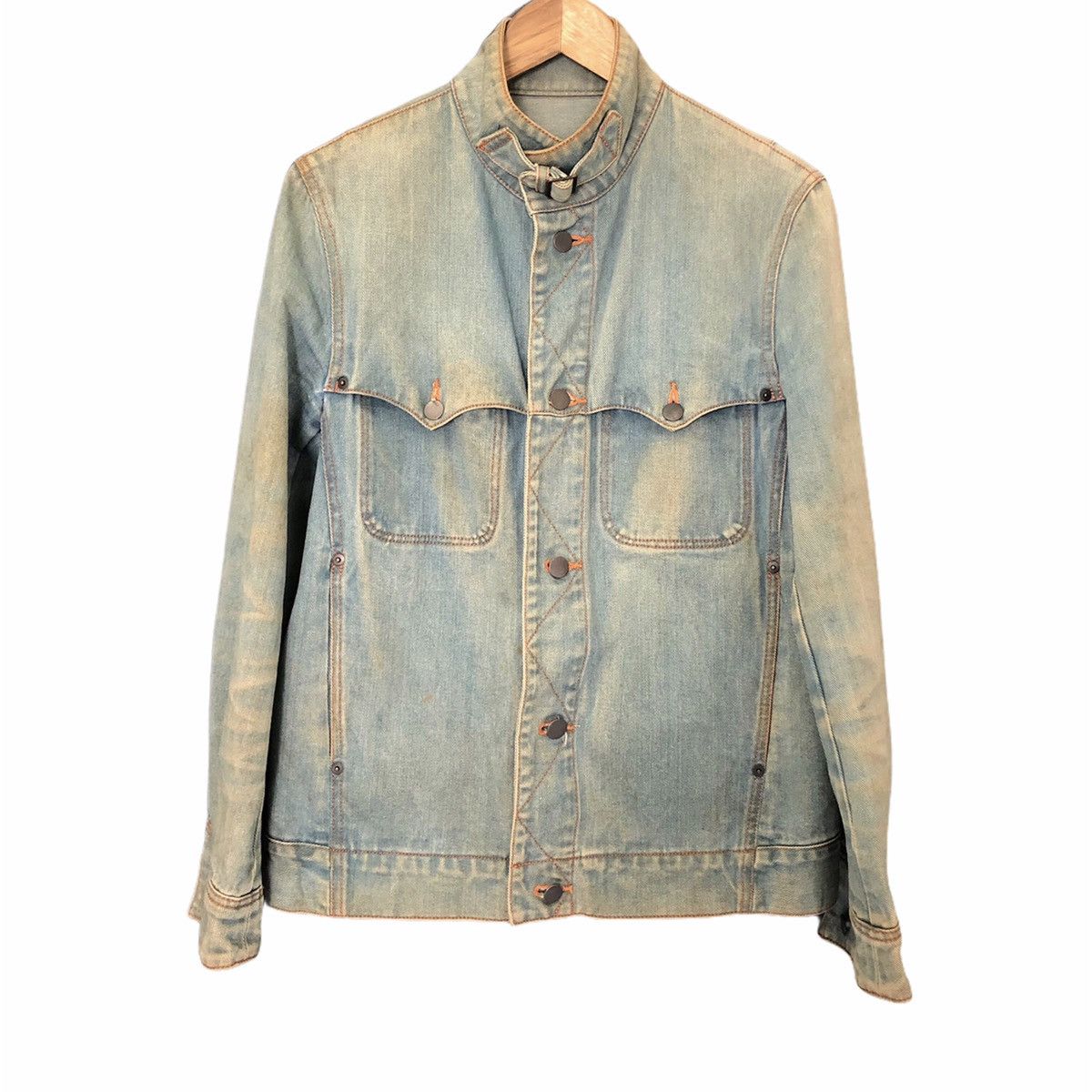 Issey Miyake 💥ADAM ET ROPE Distressed Denim Acid Wash Jacket Size US S / EU 44-46 / 1 - 1 Thumbnail
