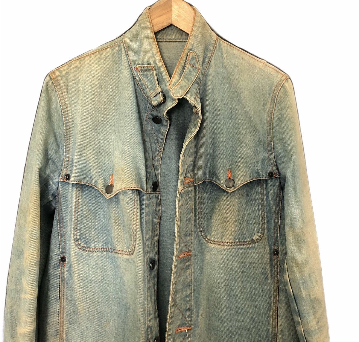 Issey Miyake 💥ADAM ET ROPE Distressed Denim Acid Wash Jacket Size US S / EU 44-46 / 1 - 2 Thumbnail