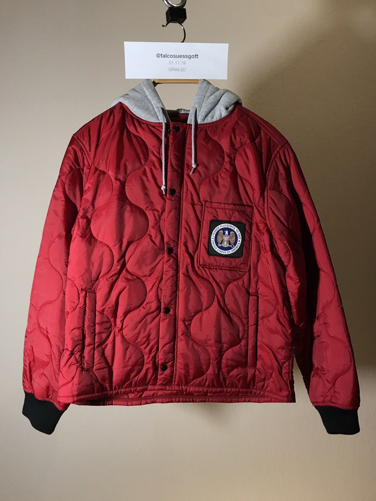 Supreme Quilted Liner Hooded Jacket (dark red