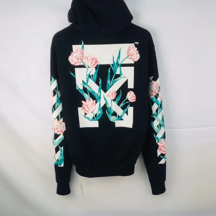 image of Off White Off-White Tulips Arrows Printed Hoodie in Black, Men's (Size XS)