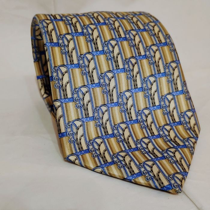 Lanvin LANVIN Paris made In France 100% SILK Gold & Blue Tie | Grailed
