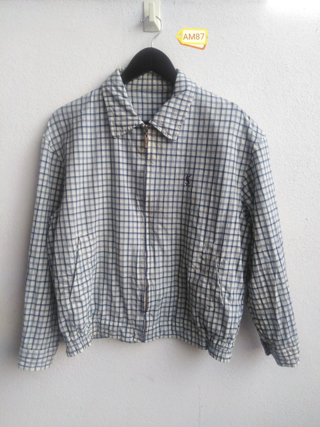 Vintage Yves Saint Laurent Pour Homme Blue Grey Checkered