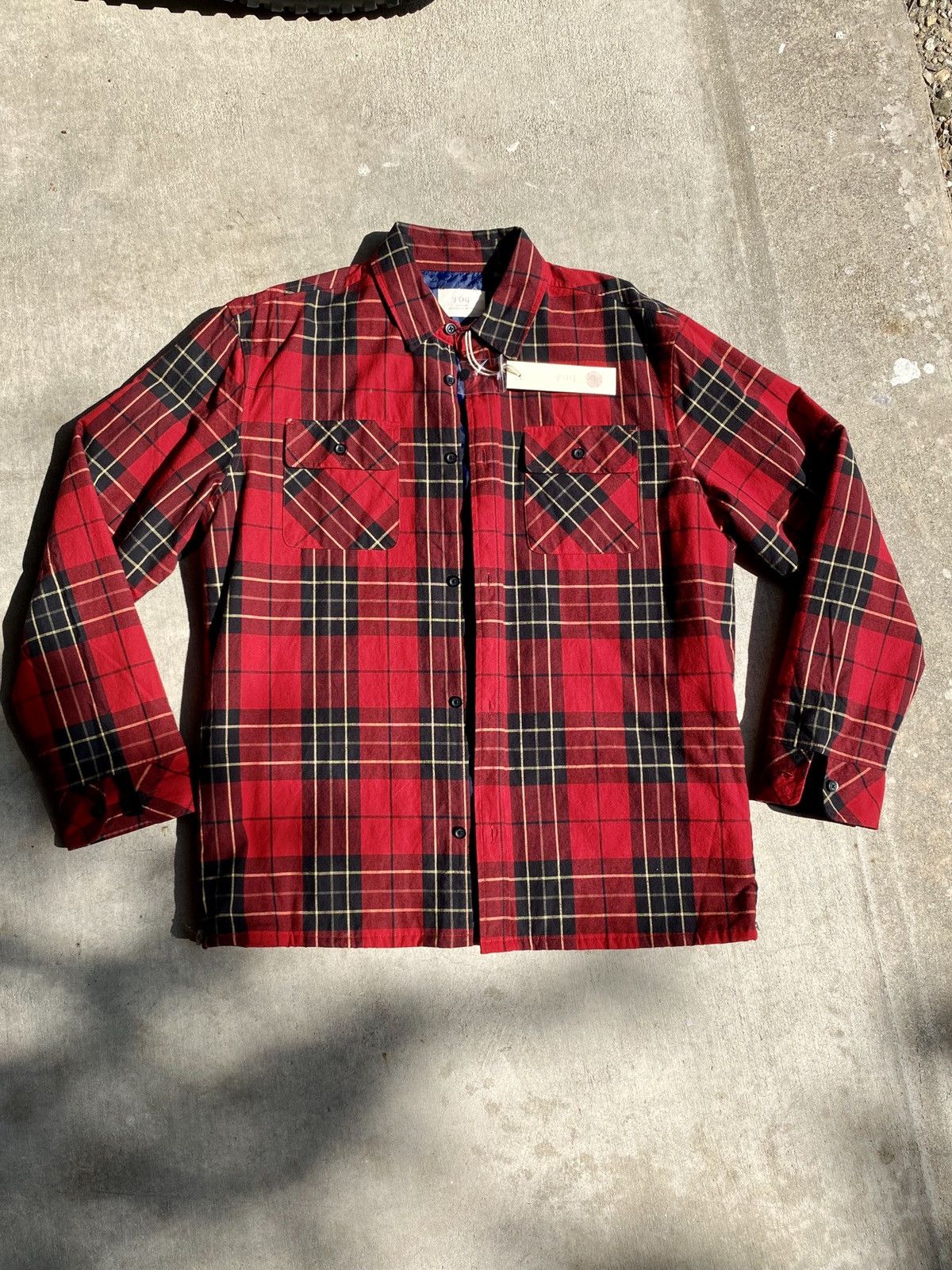 image of Fear Of God Fog Collection One Plaid Flannel Quilted Shacket in Red, Men's (Size Medium)