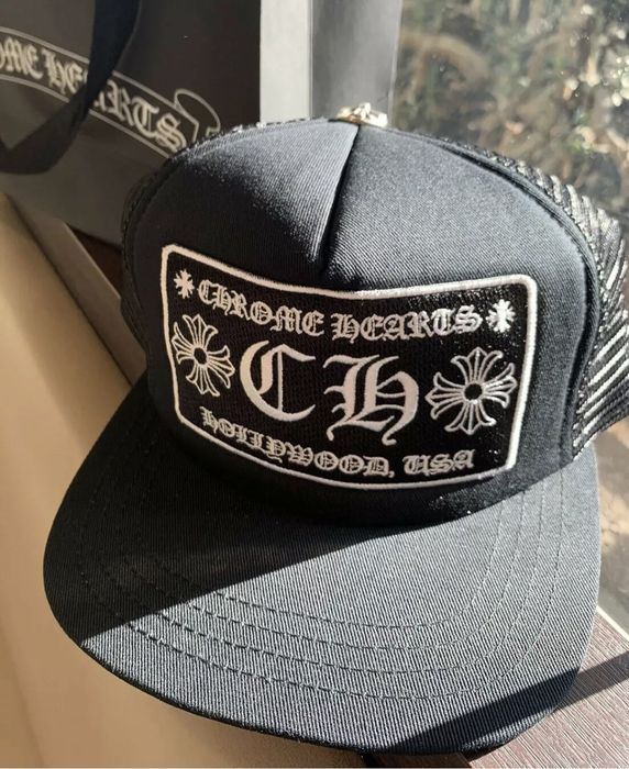 Chrome Hearts NEW “CH” Hollywood USA Trucker Hat Black LOS ANGELES