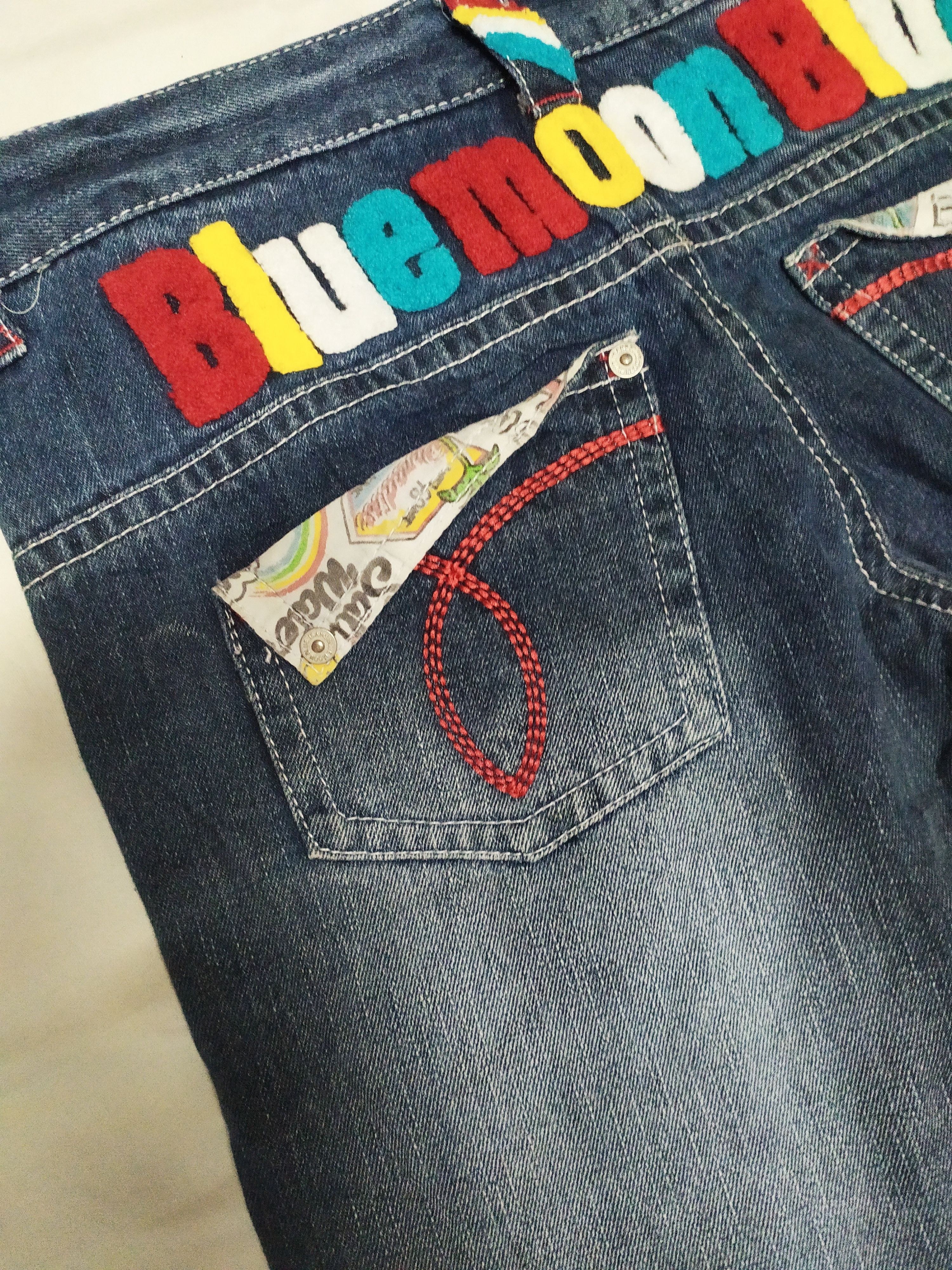 Japanese Brand blue moon blue denim jeans embroidered Size US 34 / EU 50 - 5 Thumbnail