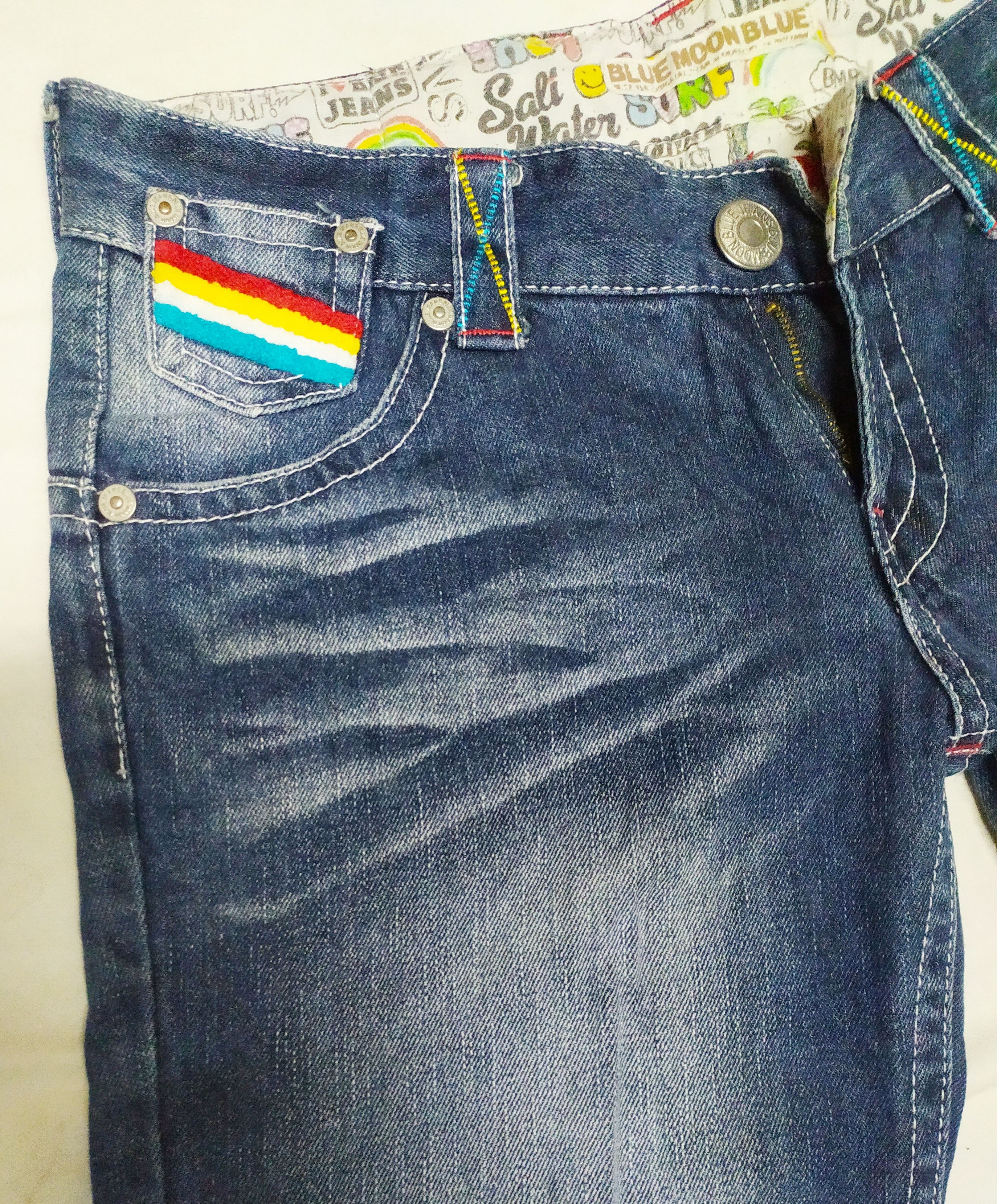 Japanese Brand blue moon blue denim jeans embroidered Size US 34 / EU 50 - 12 Thumbnail