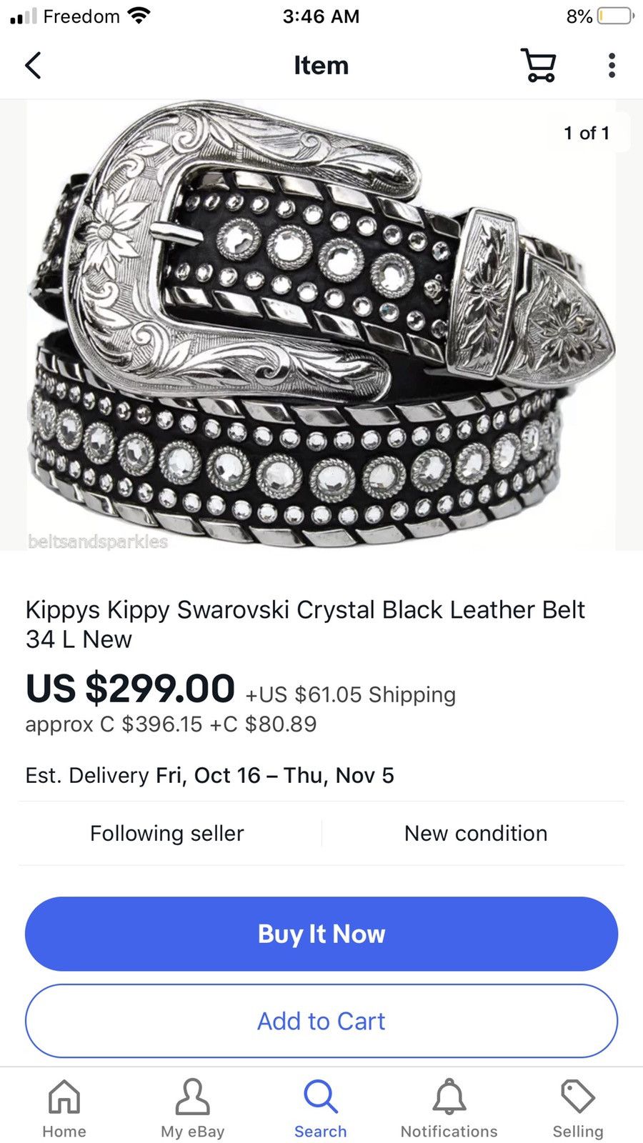 B.B. Simon Kippy’s Designer leather belt w/ Swarovski crystals Size 32 - 6 Thumbnail