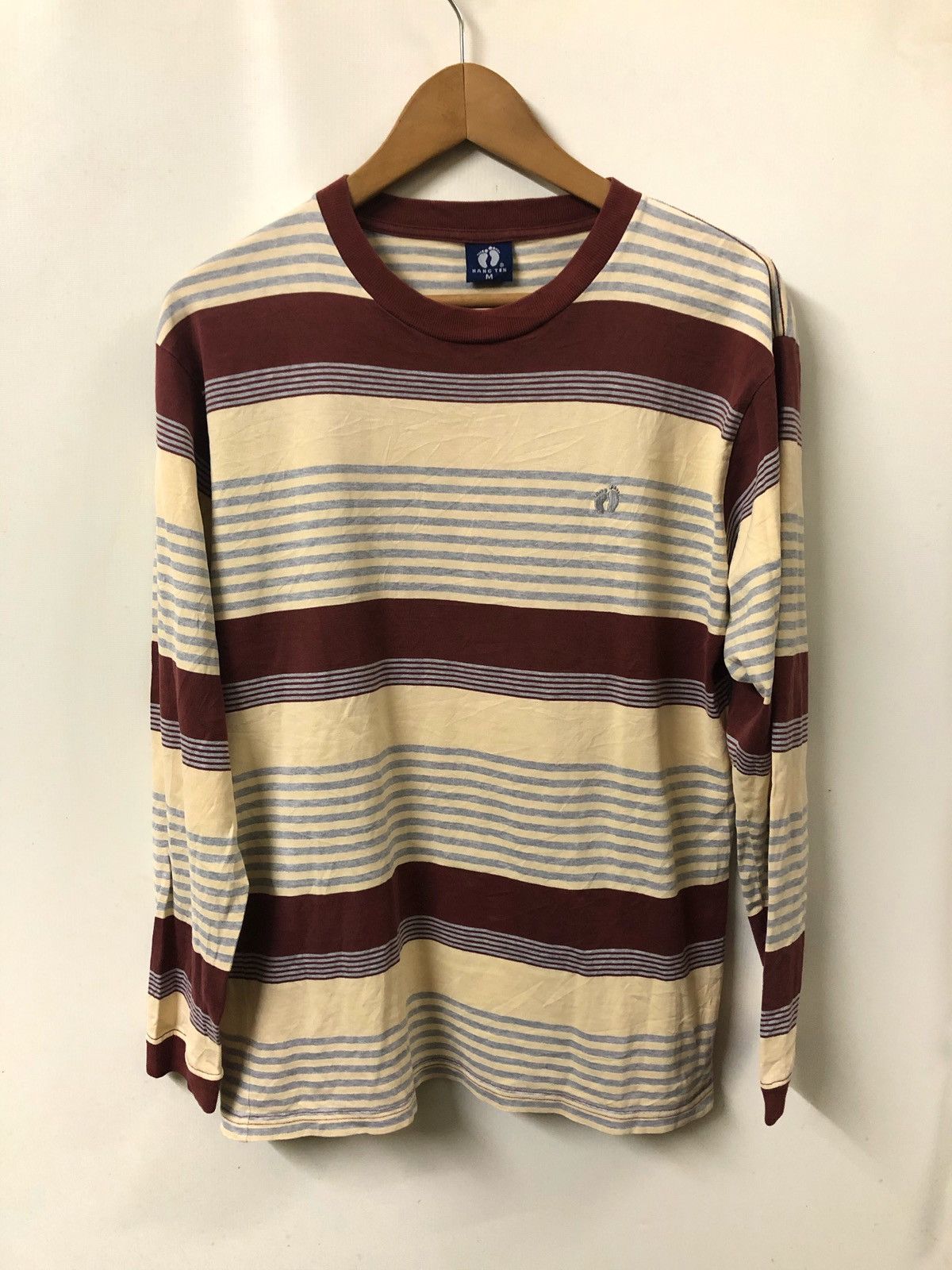 Vintage Hang Ten T shirt M Long Sleeves Stripes Beach