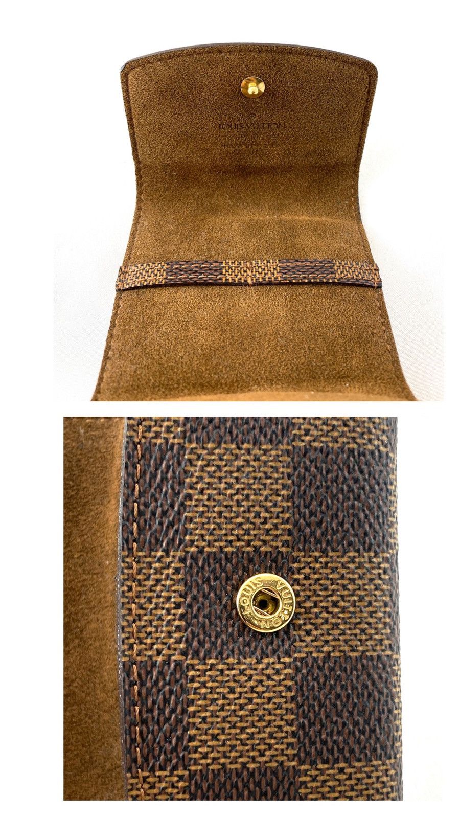 Louis Vuitton Louis Vuitton Damier Ebene CuffLinks Case Brown Suede Size ONE SIZE - 4 Thumbnail
