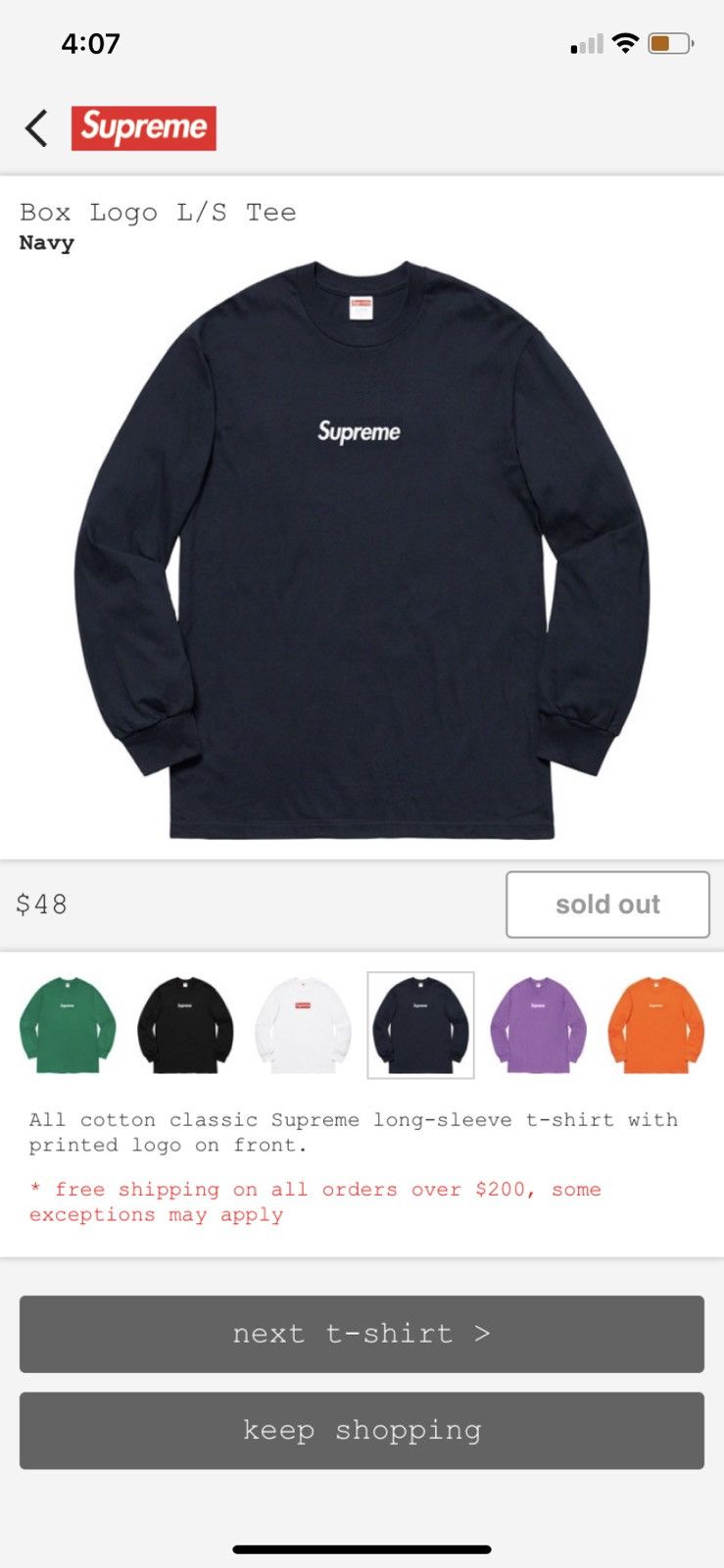 Supreme Supreme Box Logo L/S Tee (Navy)