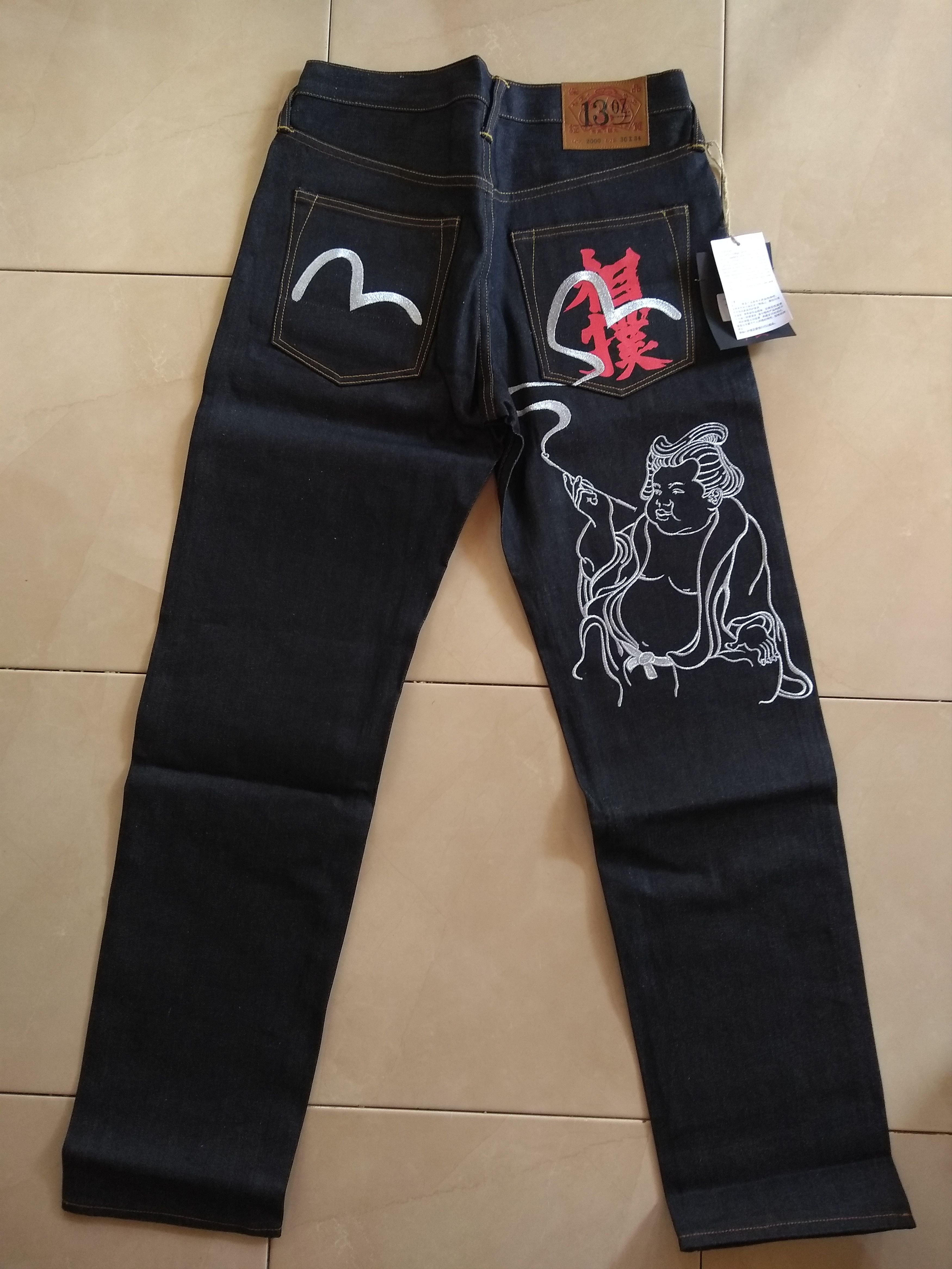 image of Evisu 2000 Sumo Kiseru Embroidered Selvedge Jeans in Dark Indigo, Men's (Size 30)