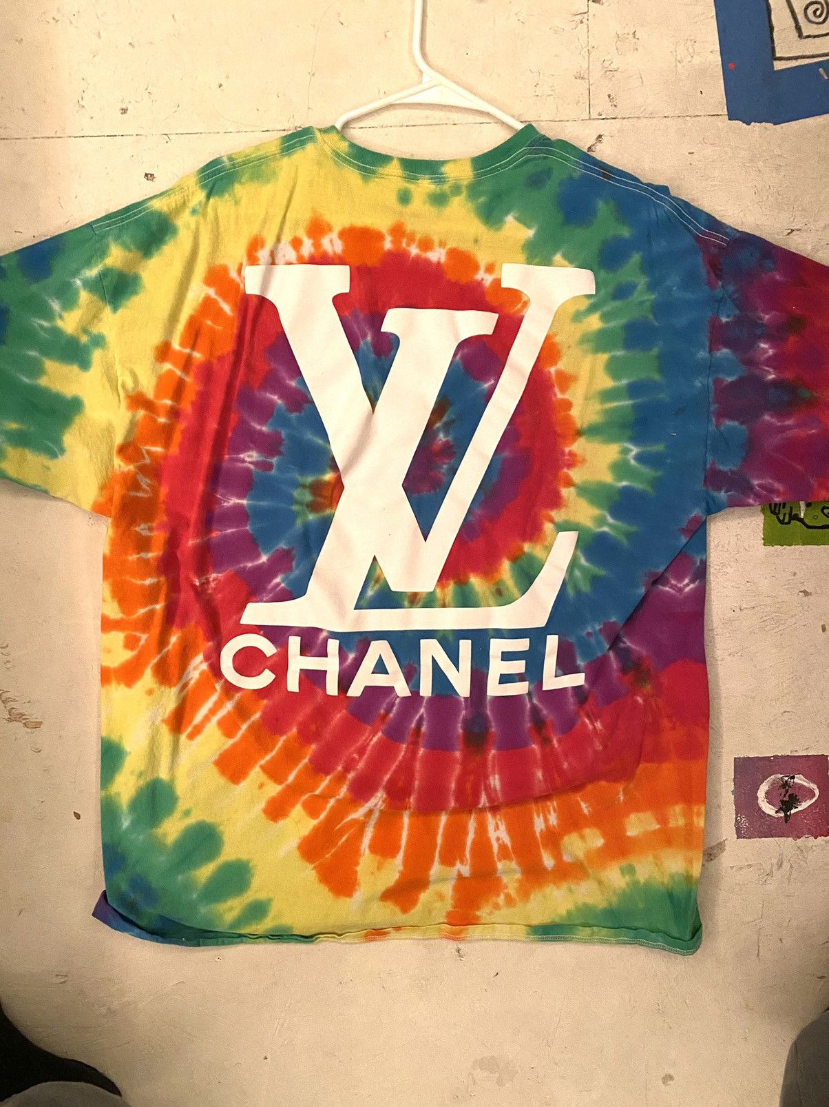 Pizza Slime Tie Dye Versace Gucci Chanel outlet Louis Vuitton Rainbow Tee Shirt Large