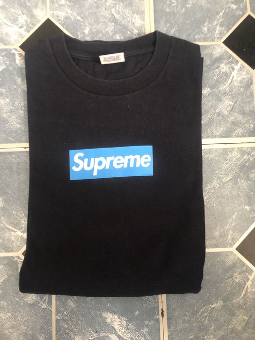 Supreme navy box logo hot sale tee