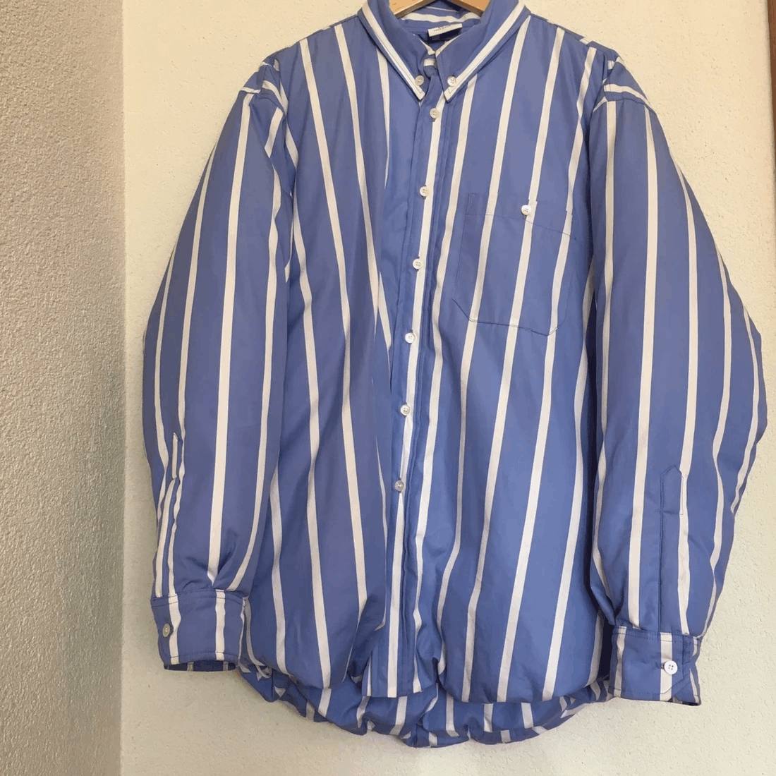 image of Vetements Stripe Puffa Shirt Jacket S/s 18 in Blue, Men's (Size Medium)