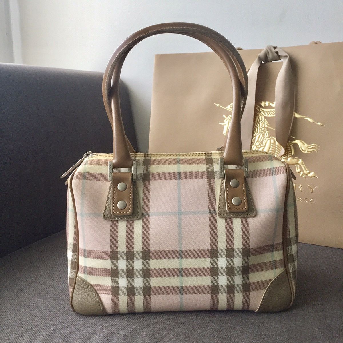 Rare Burberry Vintage Leather Mini Boston Bag Travel | eBay
