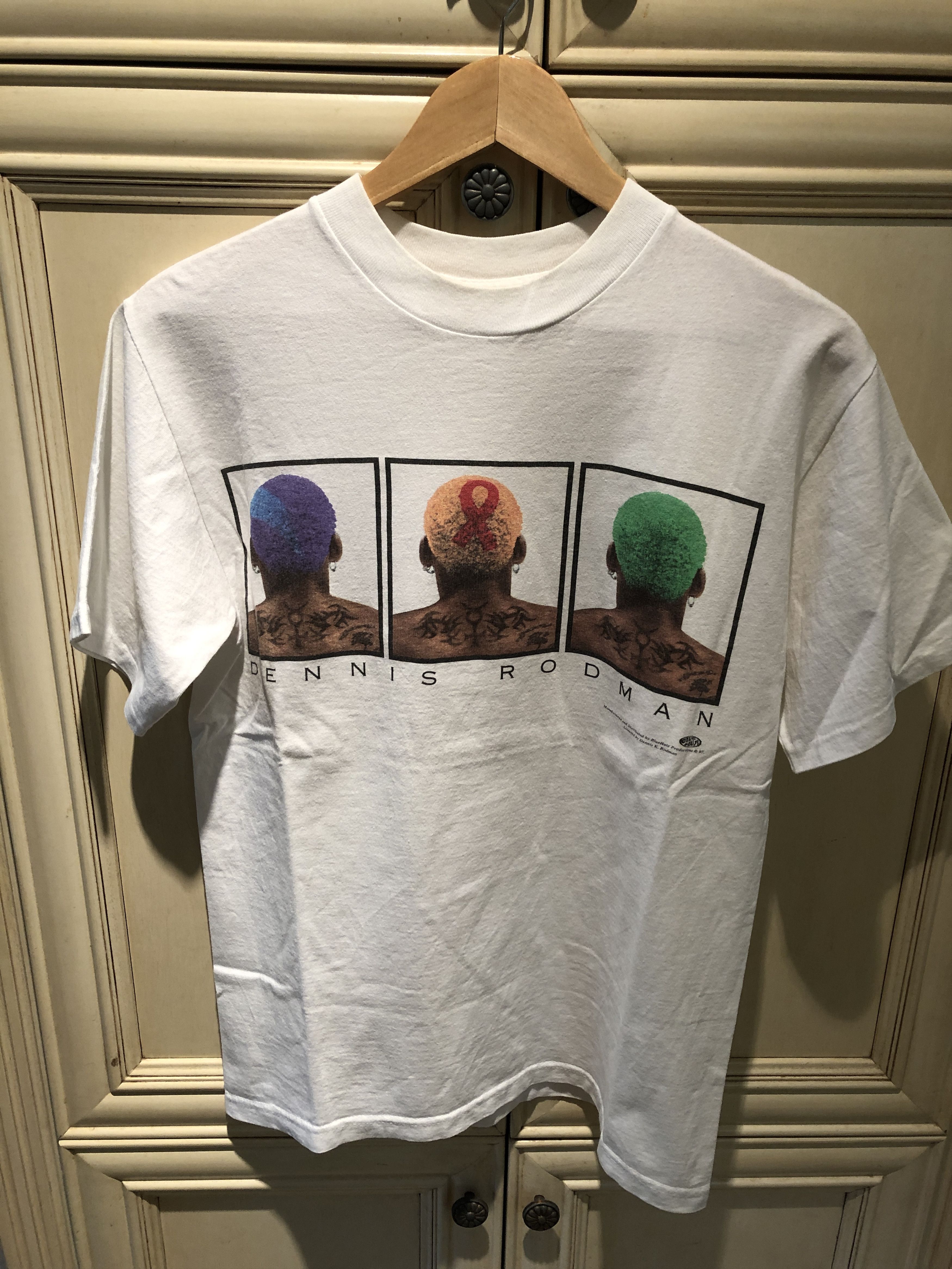 NBA × Vintage Vintage 1997 Dennis Rodman HIV/AIDS Ribbon Hair Collage ...