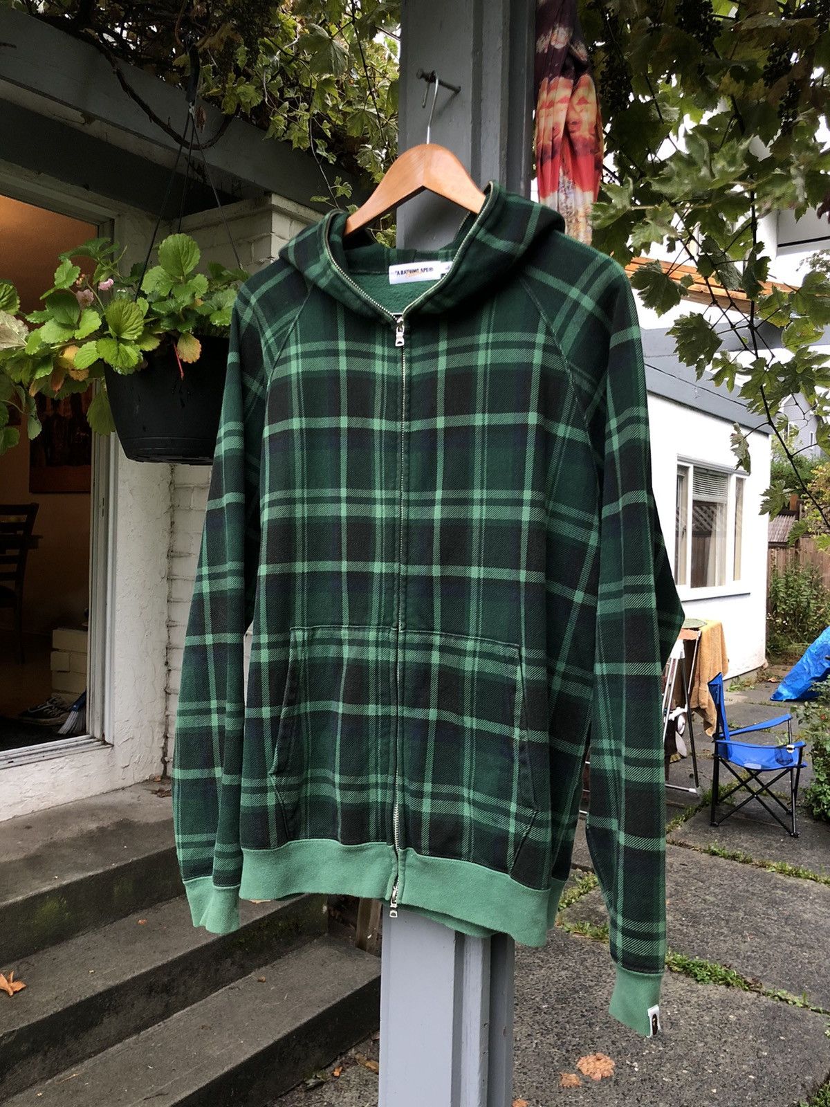 a bathing ape green plaid full-zip