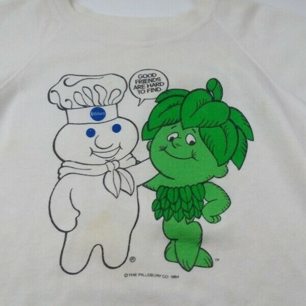 Vintage PILLSBURY DOUGHBOY & JOLLY GREEN GIANT Ultra Sweats popular White Sweatshirt Sm.