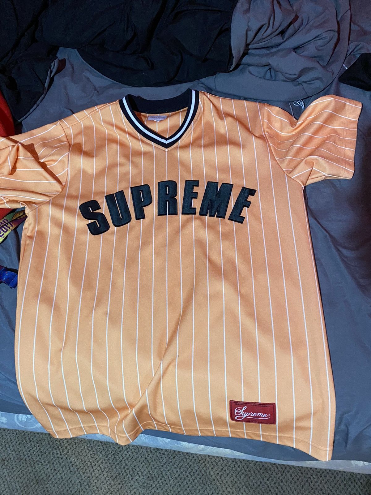 Supreme Supreme Pinstripe Baseball Jersey | Grailed