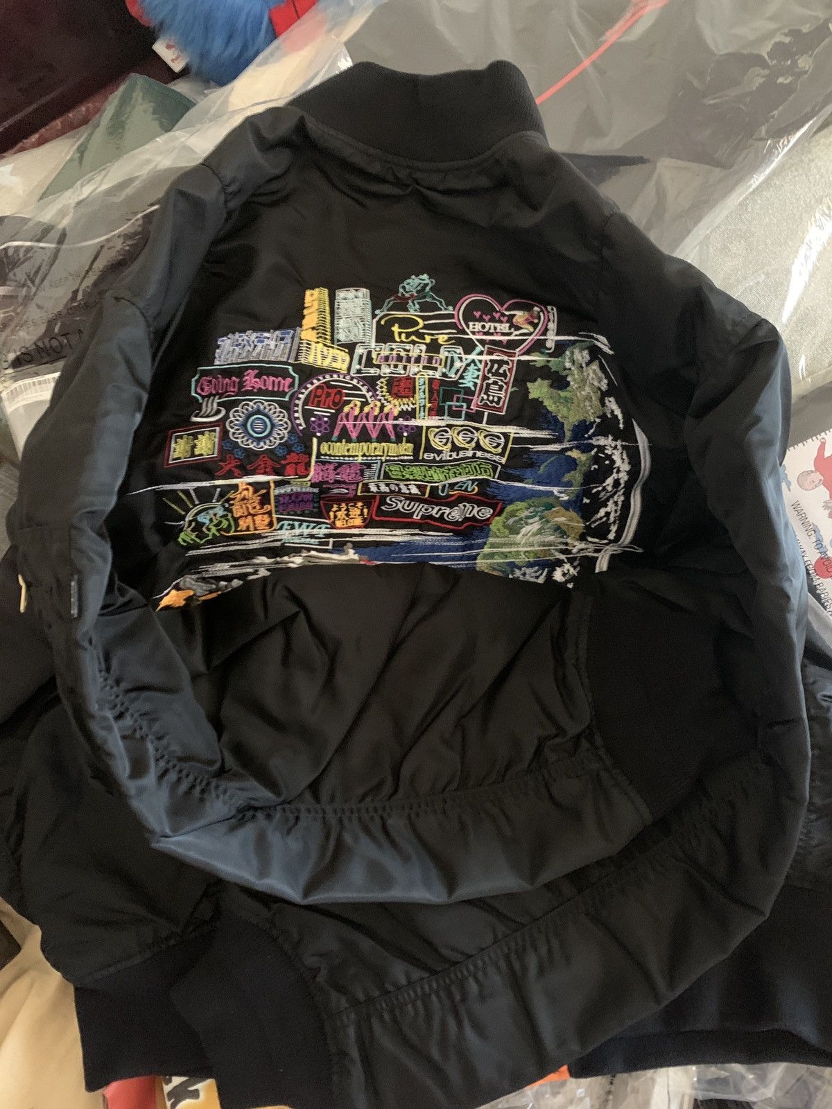 Supreme Globe MA-1 Jacket - Black - Size Large 